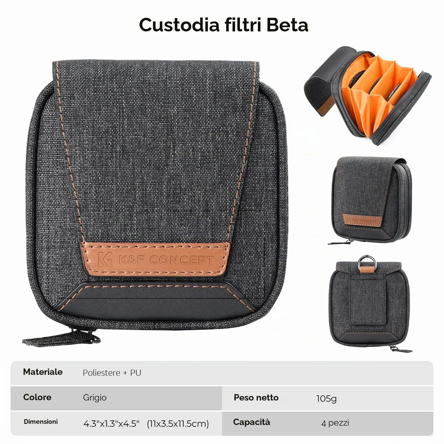 K&F CONCEPT Custodia per filtri, borsa per filtri per obiettivi, 4 tasche porta-filtri impermeabile resistente alla polvere per filtri fino a 95 mm