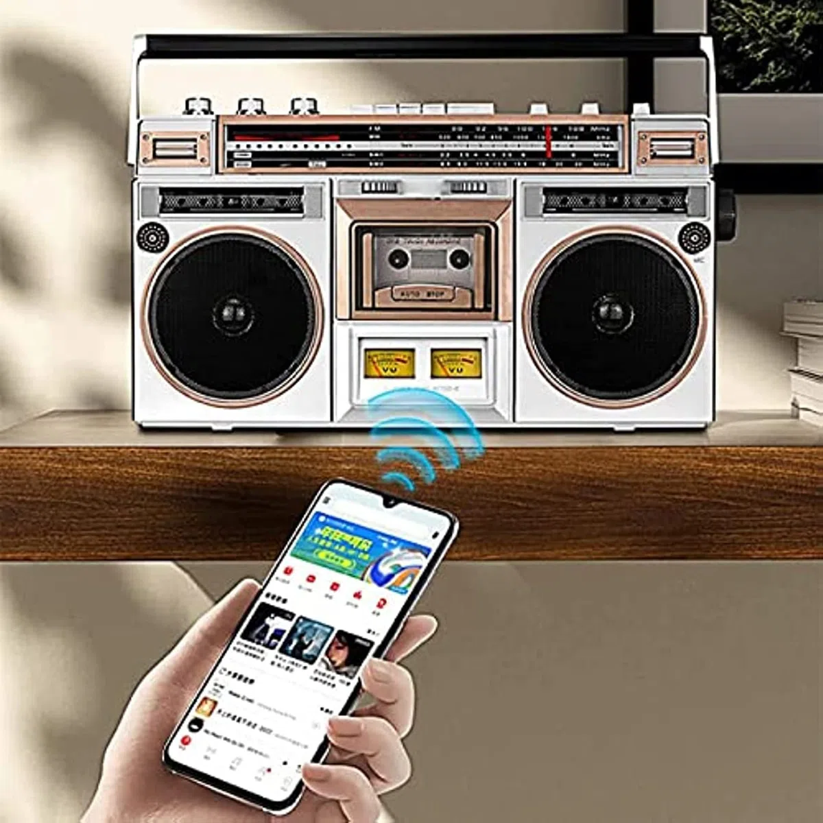 Radio Lettore Cassette, Boombox Lettore CD Retrò, Altoparlante Radio AM/FM E Jack Per Auricolari, Supporto Ingresso SD/USB, Altoparlante Radio E Jack Per Auricolari, Classico Stile Anni '80