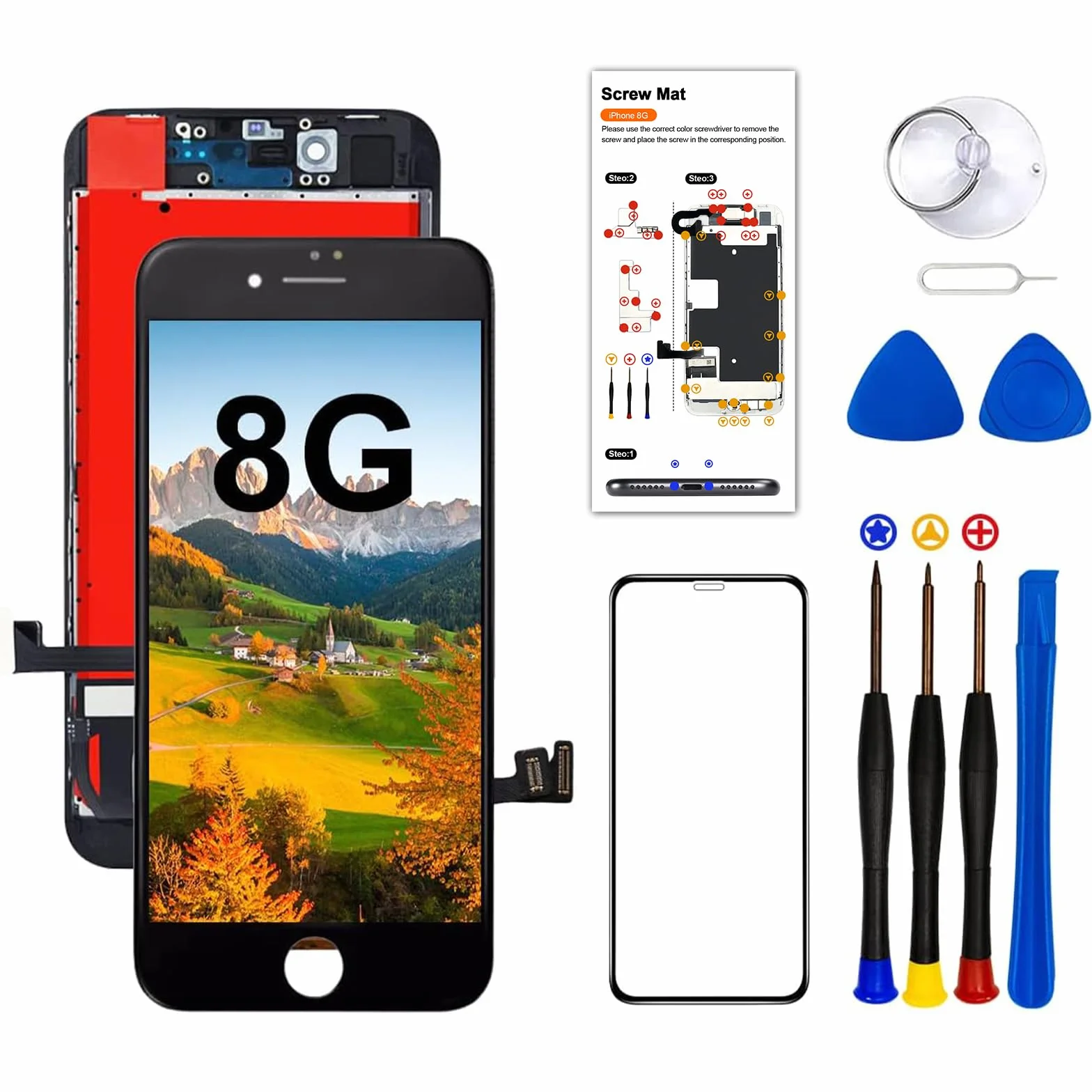 Dinow Display per iPhone 8/SE 2020 Schermo 4.7'' (Nero) Full HD Schermo per iPhone 8G, LCD 3D Touch Display di Vetro+Kit di Attrezzi per Il Modello A2275, A2296, A2298,A1905,A1863,A1906