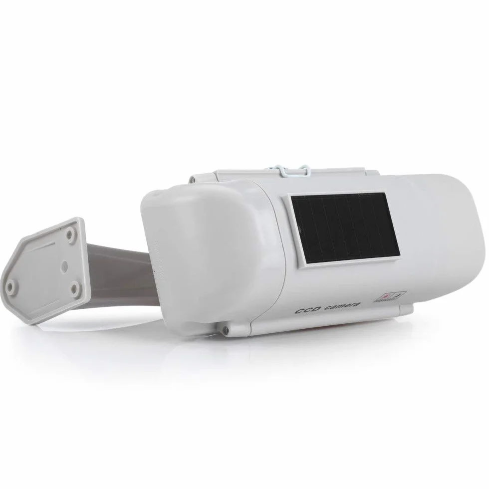 1 grande telecamera di sorveglianza a energia solare dummy finta per esterni, con obiettivo e luce lampeggiante, per videosorveglianza