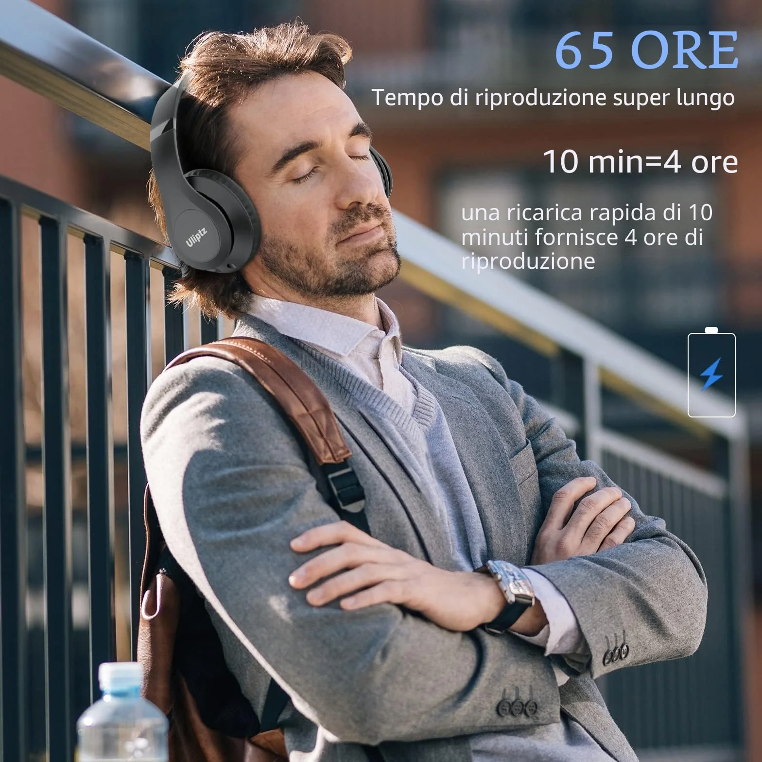 Uliptz Cuffie Wireless, 65 Ore Di Riproduzione, Over Ear, Senza Fili, Stereo HiFi con Microfono, Cuffie Bluetooth 5.3 per Viaggio/Ufficio/Telefono/PC (Nero)