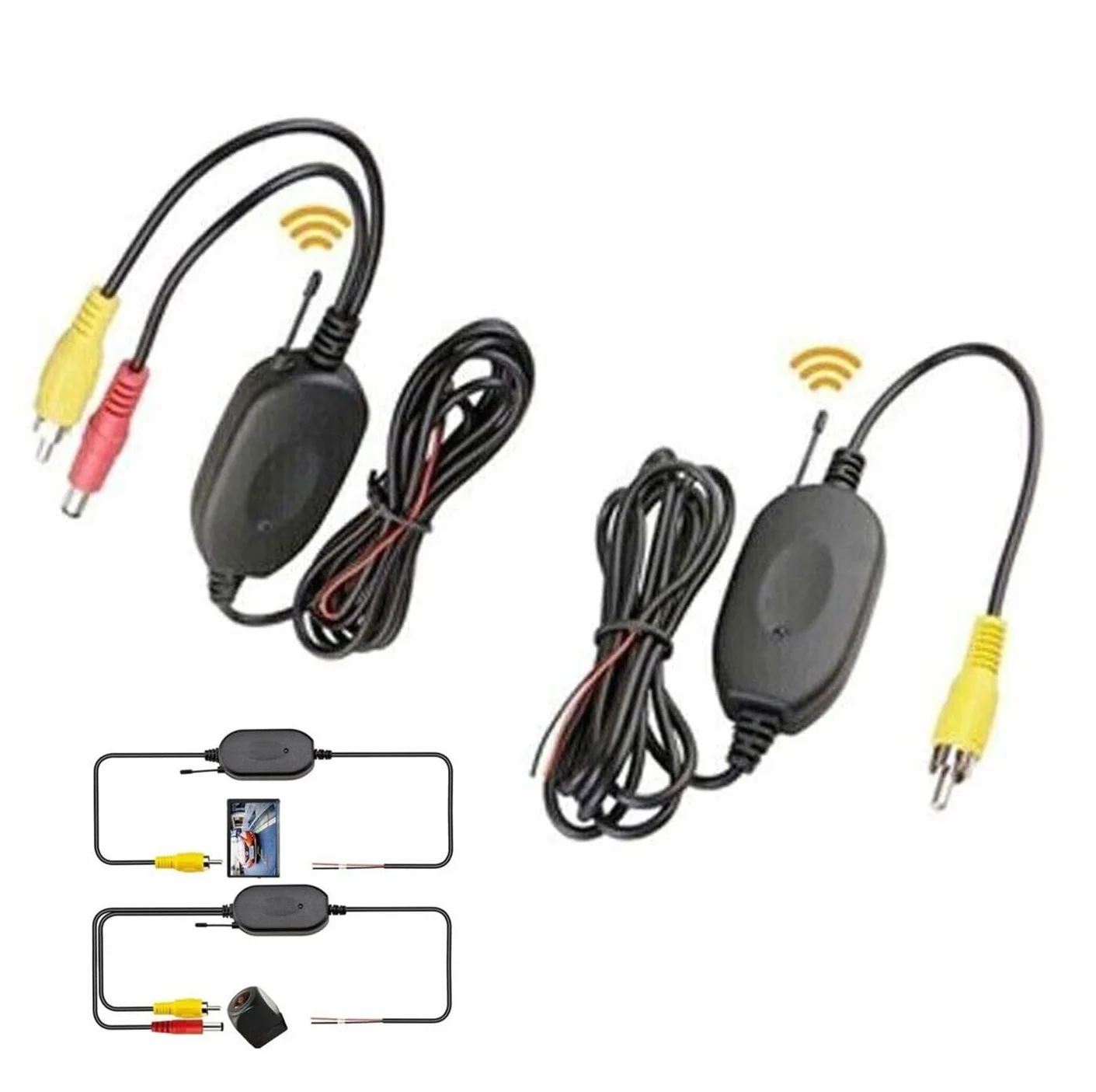 DISCORAMA - KIT RCA TRASMETTITORE RICEVITORE VIDEO WIRELESS PER TELECAMERA RETROMARCIA 12V, MODULO TRASMETTITORE E RICEVITORE SENZA FILI PER TELECAMERA POSTERIORE SISTEMA DI PARCHEGGIO