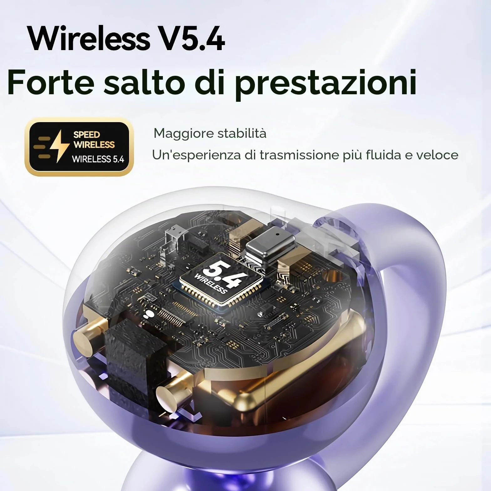 PTHTECHUS Cuffie Wireless, Sportivi Clip Aperta Cuffie Conduzione Ossea, Diaframmi 12mm ENC, Chiamate Cristalline, Auricolari Bluetooth 5.4 Compatibile iOS/Android, 30 ore di Riproduzione, Viola-b