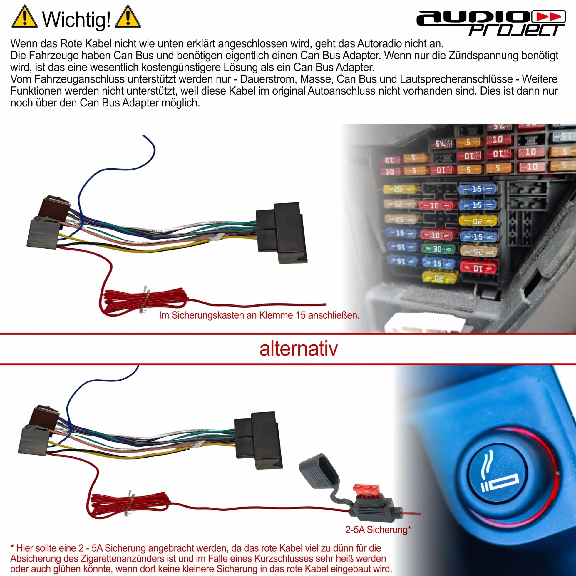 Audioproject A124 - Set di Adattatore ISO Autoradio Quadlock + Adattatore Antenna Fakra/DIN compatibile con VW Audi Skoda Seat Golf 5 6 Polo 9n Adattatori Antenna Autoradio Cavo Audio