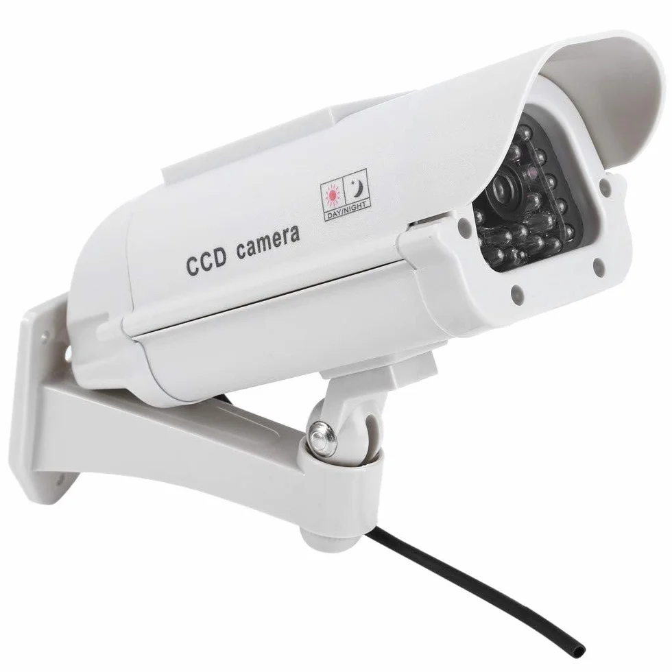 1 grande telecamera di sorveglianza a energia solare dummy finta per esterni, con obiettivo e luce lampeggiante, per videosorveglianza