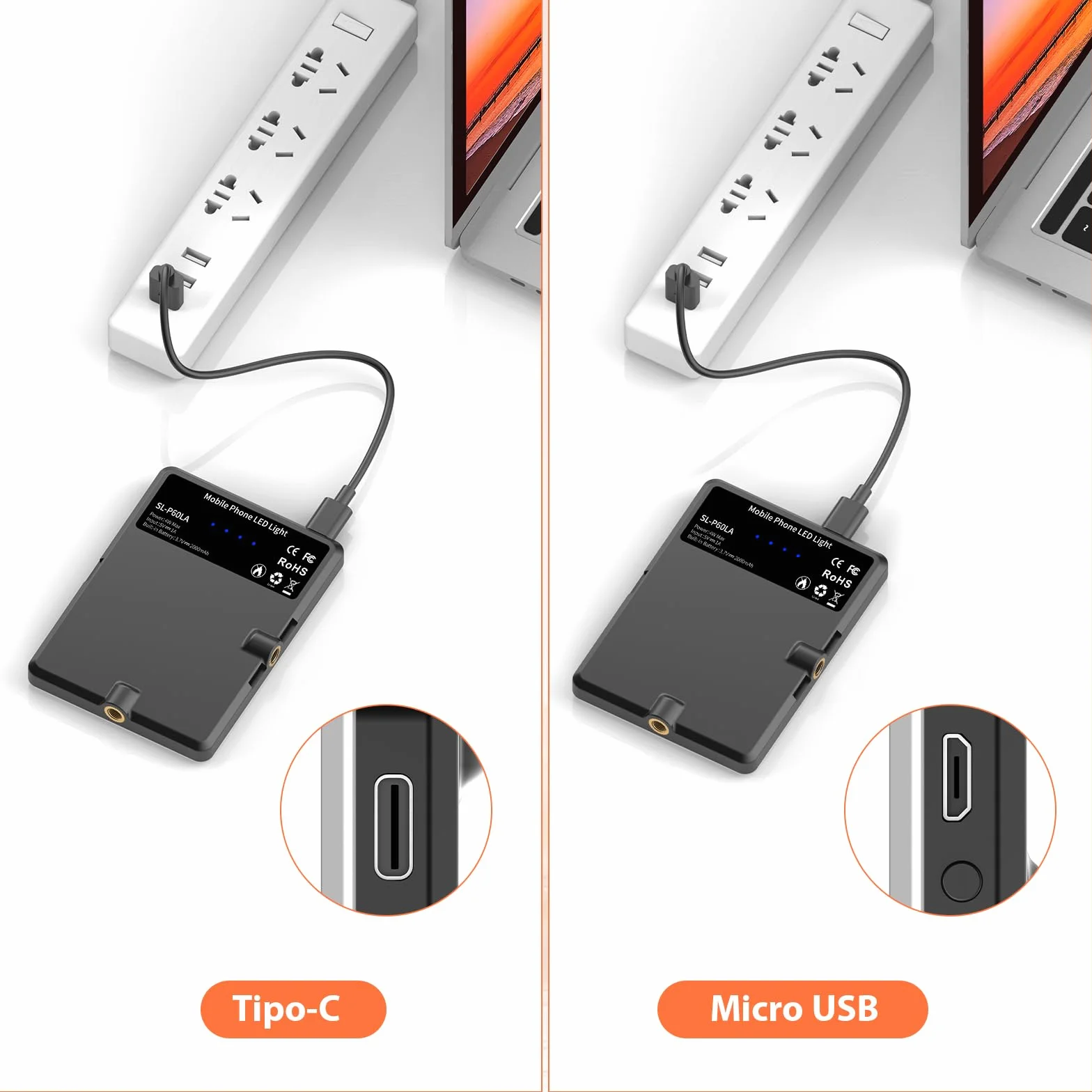 TONEOF Luce Selfie portatile, Flash Luce per telefono ricaricabile con clip e doppio foro tornito da 1/4", Luci per fotocamera 2500-9000K per Phone/computer portatile/tablet-Nero