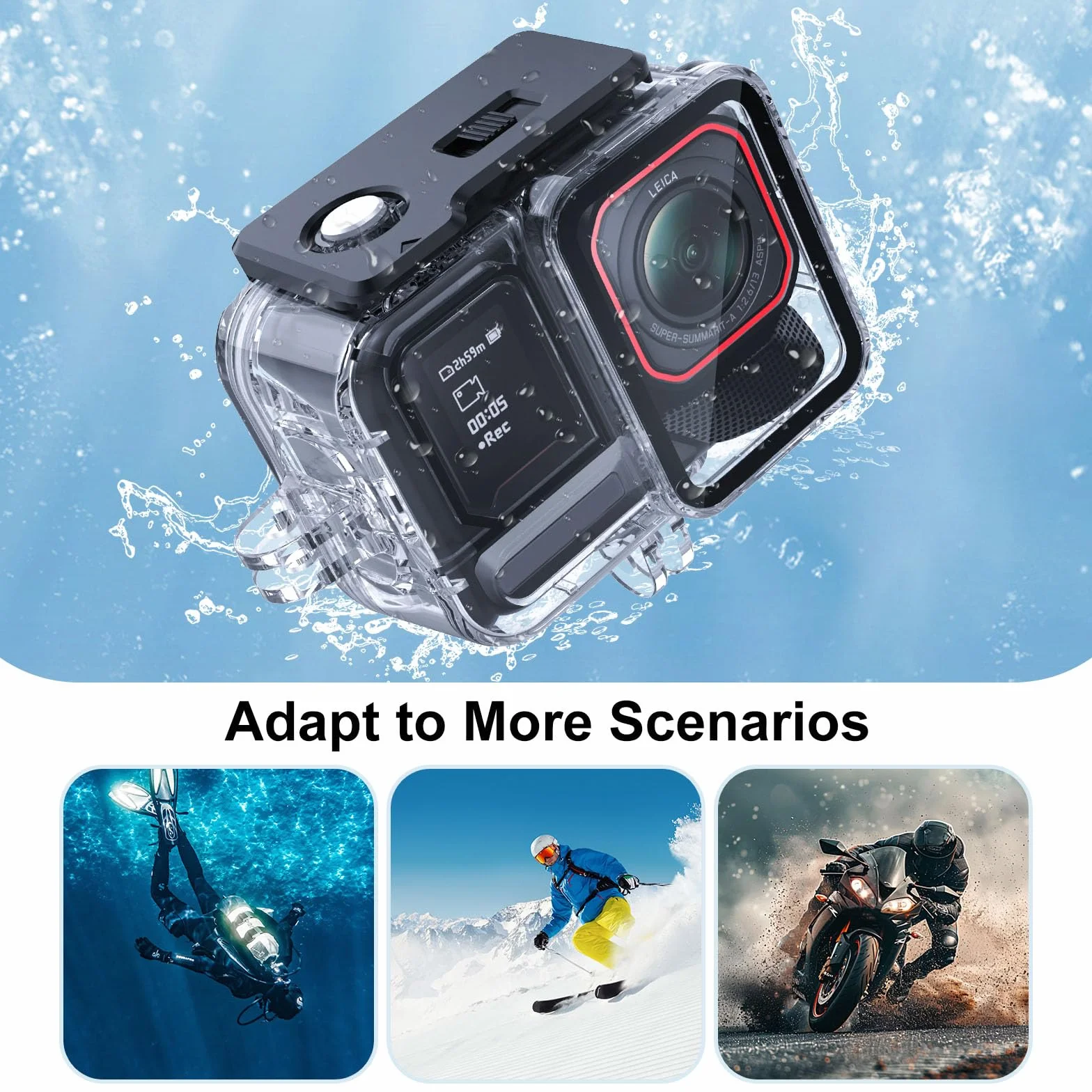 Custodia subacquea da 45 m per Insta360 Ace Pro 2, custodia protettiva impermeabile, custodia protettiva per accessori per action camera Insta360 Ace Pro, con adattatore e vite di fissaggio