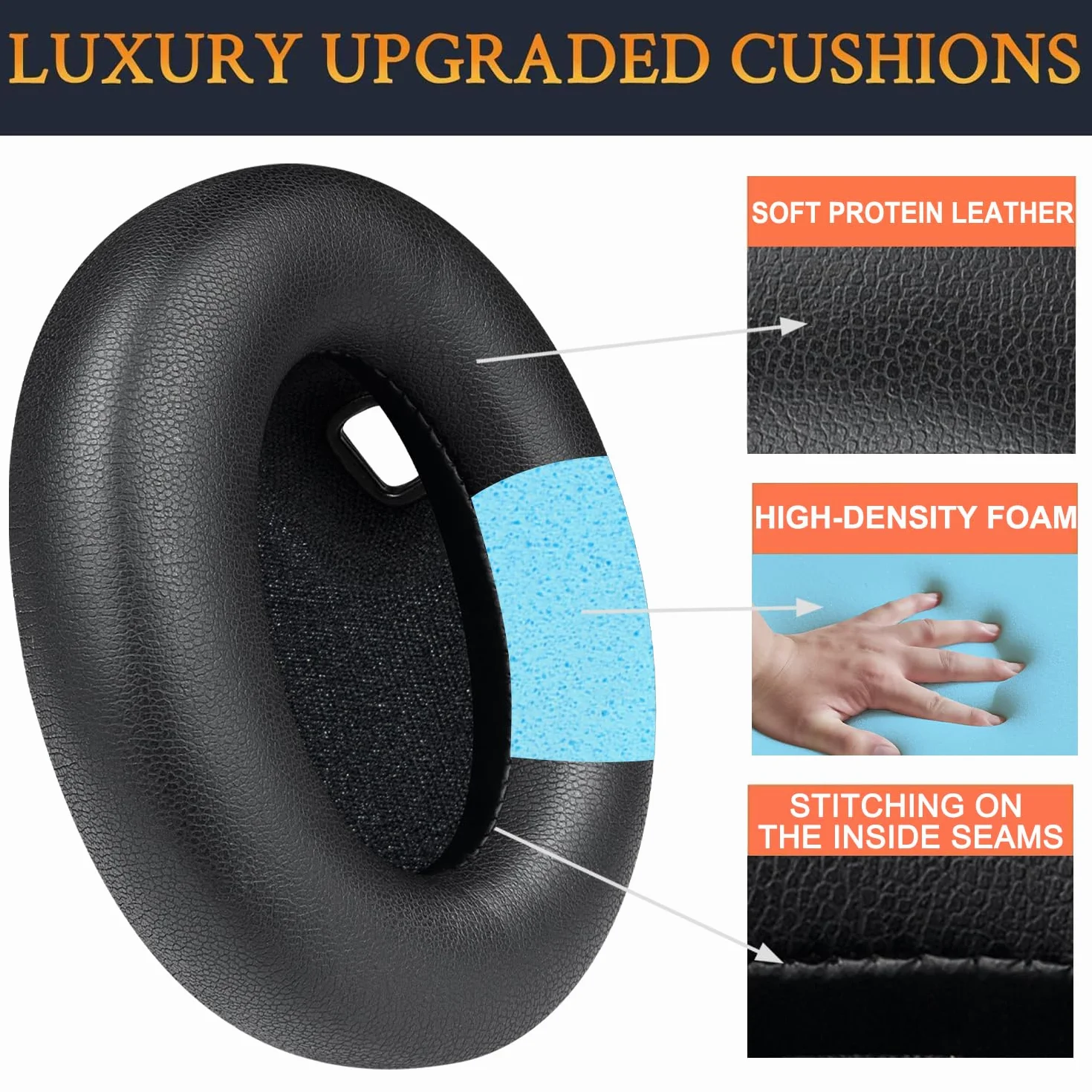 SOULWIT Cuscinetti Auricolari di ricambio per Sony WH-1000XM4 (WH1000XM4), Padiglioni con schiuma antirumore, spessore aggiunto, senza influire sul sensore - Nero