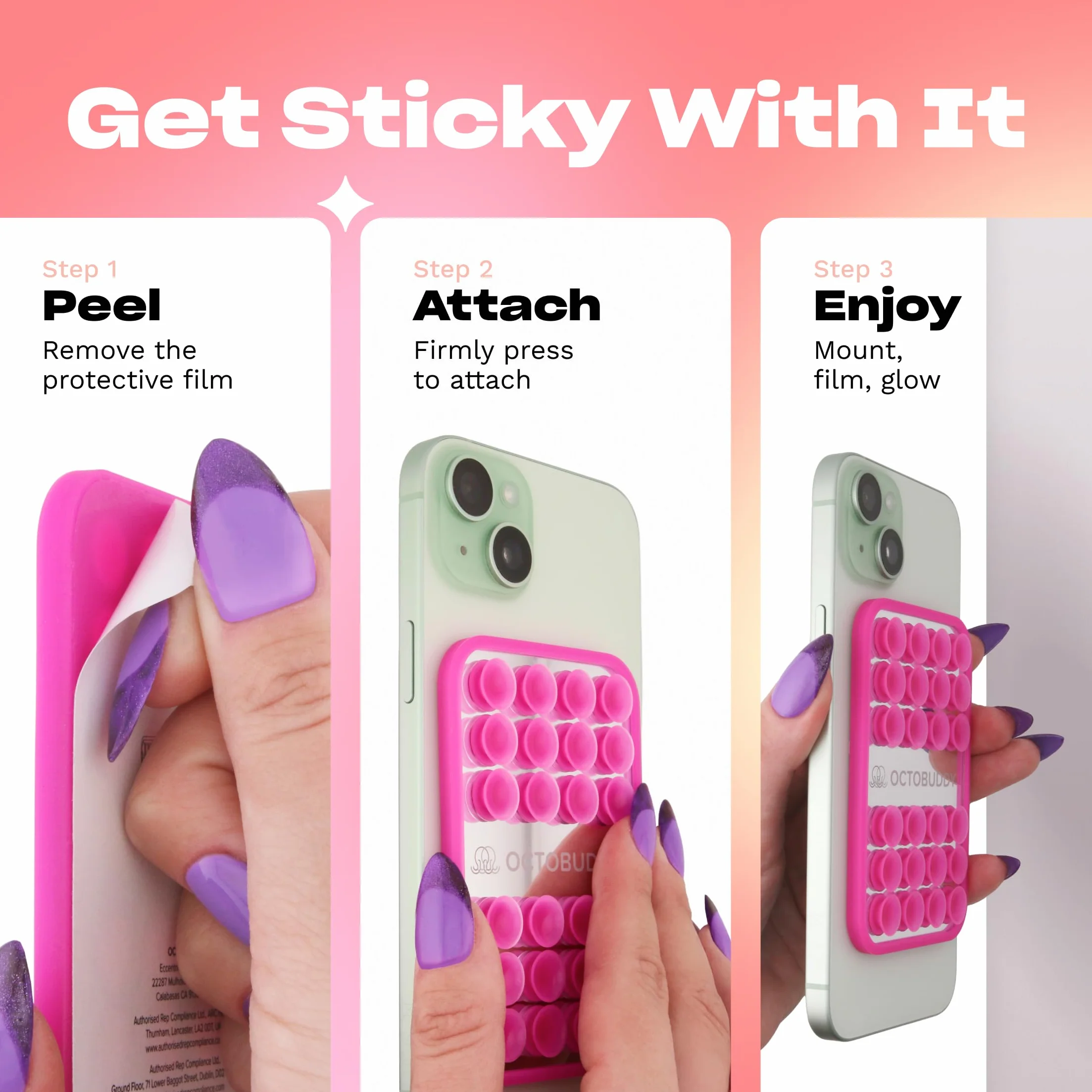 OCTOBUDDY Mirror - Il GOAT Delle Ventose per Telefono - Supporto Cellulare in Silicone con Specchio Integrato - Selfie e Video Senza Mani - Accessorio per Content Creator - 66 x 99 mm, Azzurro Chiaro