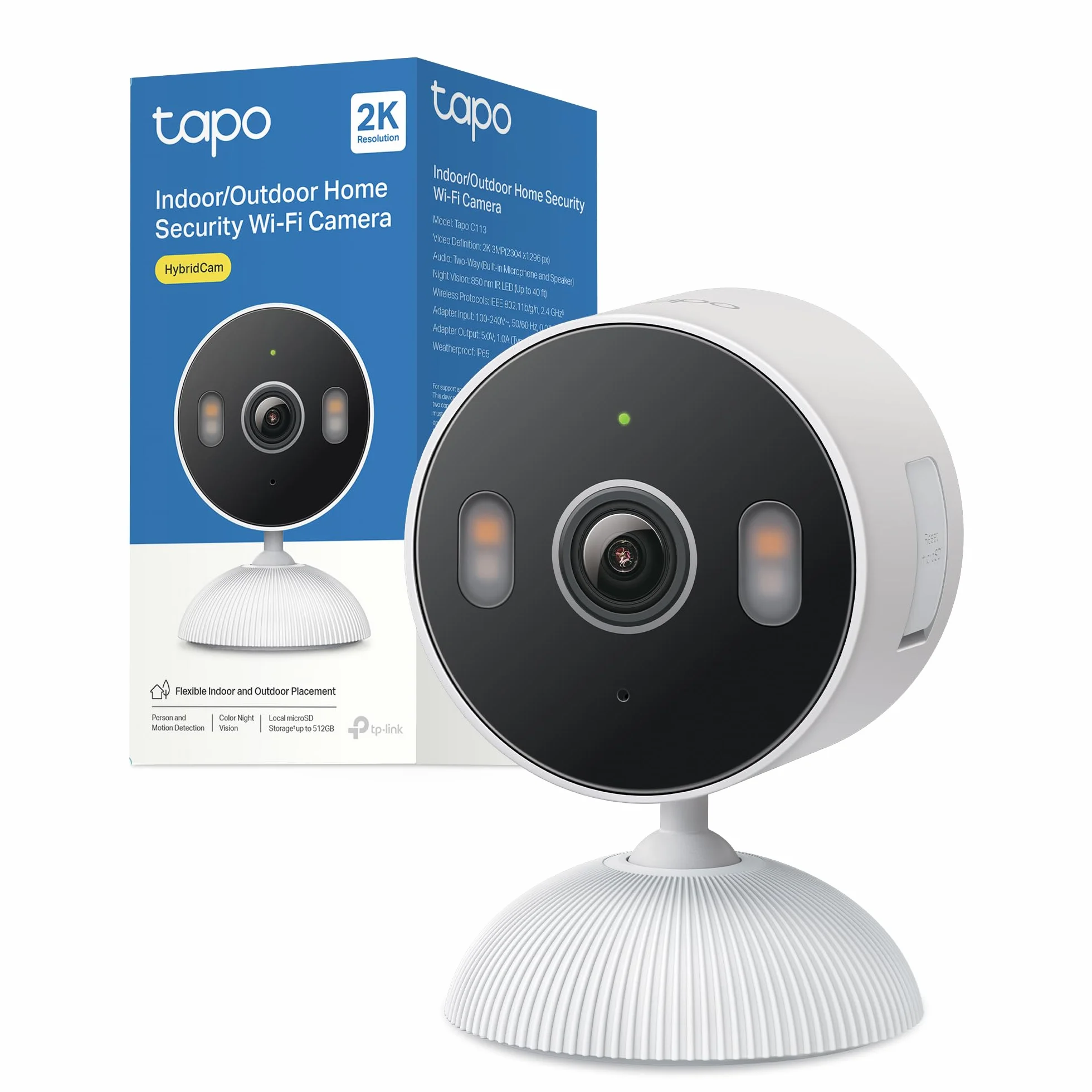 Tapo C113 Telecamera WiFi Esterno 2K 3MP, IP65, Visione Notturna a Colori con Spotlight, Rilevamento Smart AI, Audio Bidirezionale, Allarme Sonoro e Luminoso, Compatibile con Alexa
