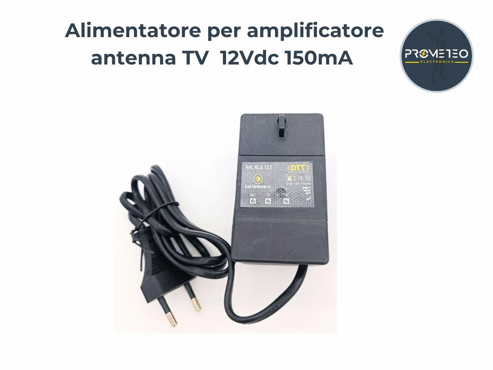 Alimentatore per amplificatore antenna TV 12Vdc 150mA 2 uscite con spina Led - modello ALX122