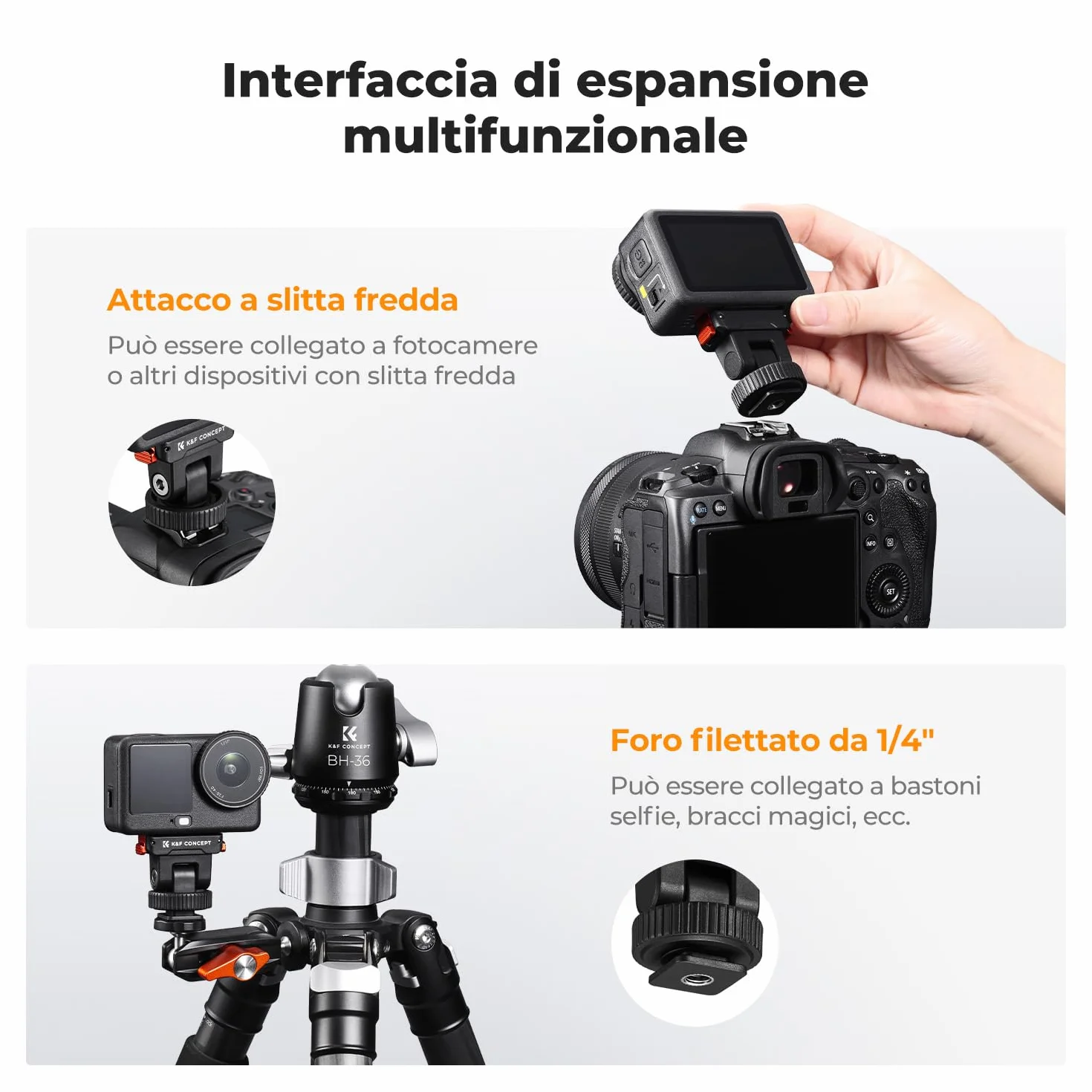 K&F CONCEPT Supporto a slitta fredda in plastica compatibile con DJI Osmo Nano/Osmo Action 6, supporto magnetico a sgancio rapido per action camera, adattatore treppiede con connettore a slitta calda