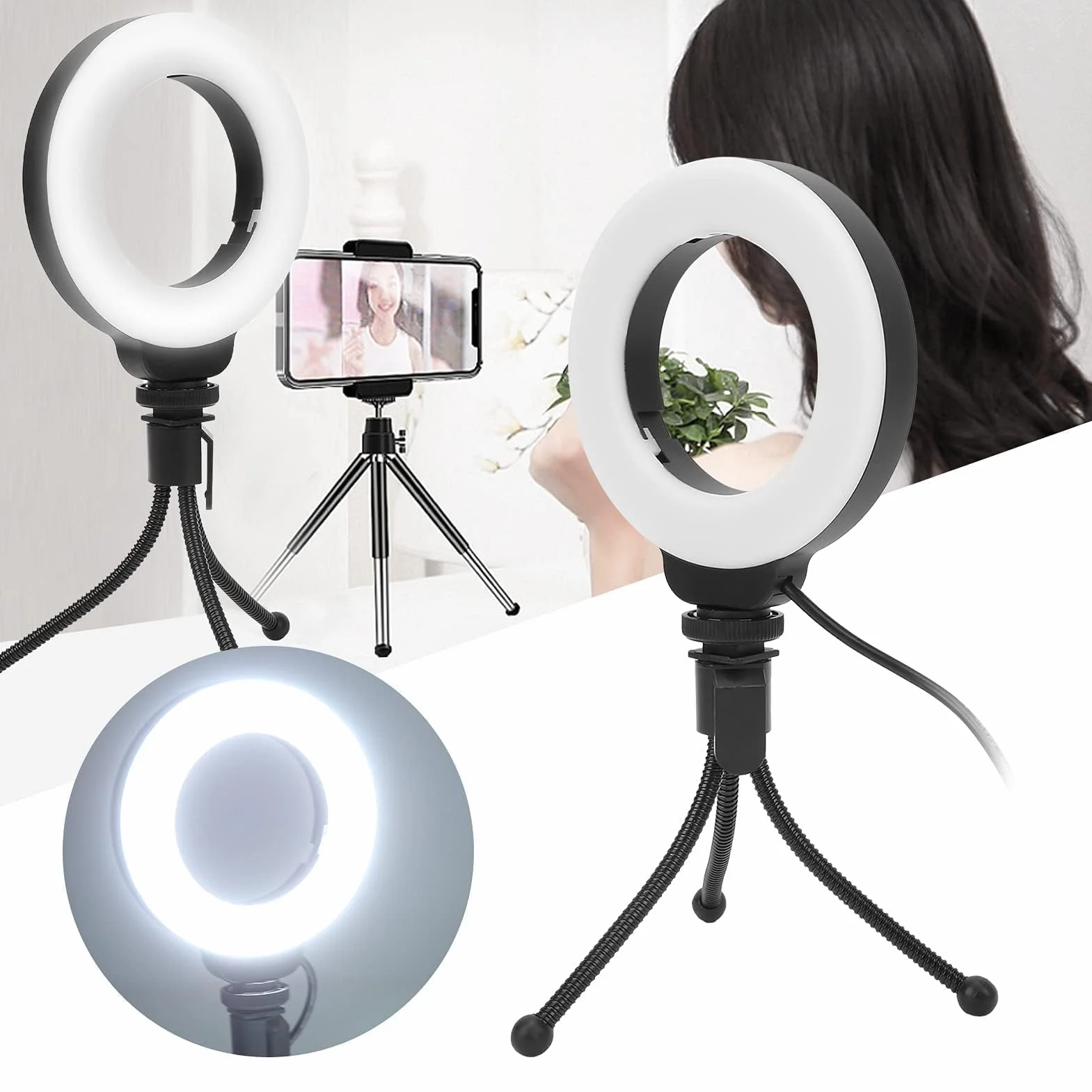 4 Pollici 48led Luce Anulare Con Stativo, Luce per Videoconferenza USB Vlog Fill Lamp Desktop Selfie Ring Light Con Treppiede per Trucco/Vlog/Computer/Laptop/Live Streaming/Videochiamata