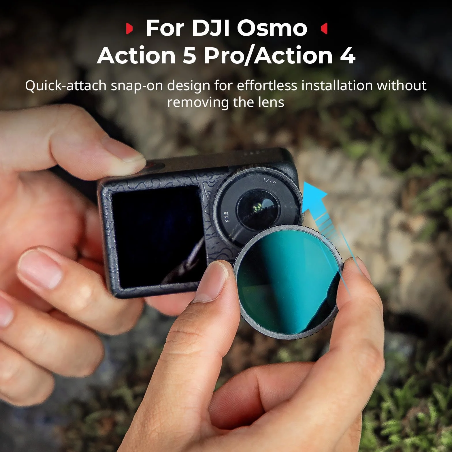 SMALLRIG Kit filtri ND per DJI Osmo Action 5 Pro/Action 4, confezione da 5 filtri polarizzanti a densità neutra CPL FS ND8 ND16 ND32 a scatto e copertura in silicone per obiettivo - 5411