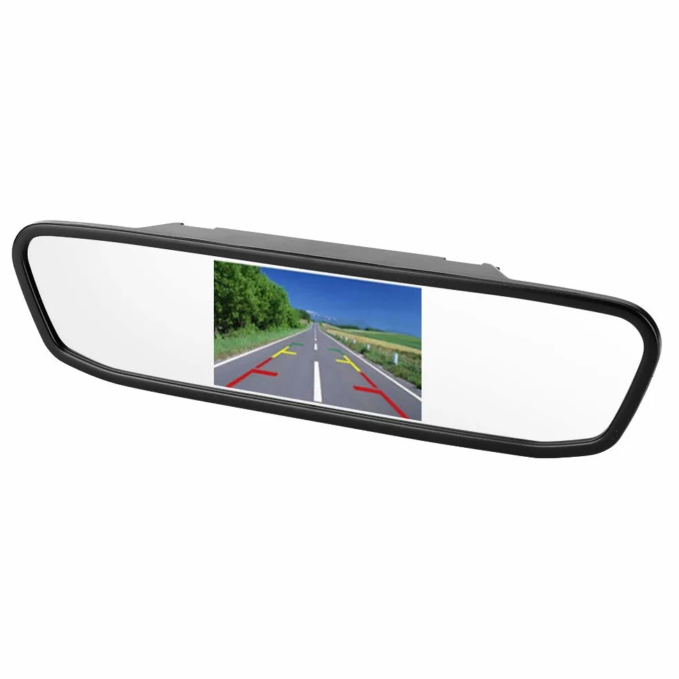 Monitor per Specchietto Retrovisore per Auto, Schermo LCD TFT HD da 4,3 Pollici con Ingresso Video a 2 Canali