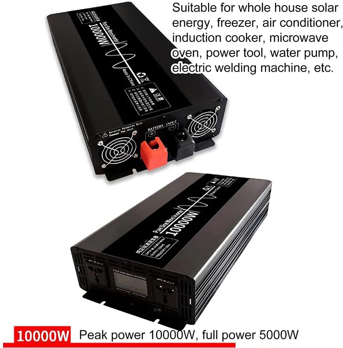 10000 W Convertitore di Alimentazione per Auto Adattatore per Inverter a Onda sinusoidale Pura Dc12v-24v 48v a AC 220- con Display a Colori Intelligente,per Campeggio da Viaggio,48V-10000W