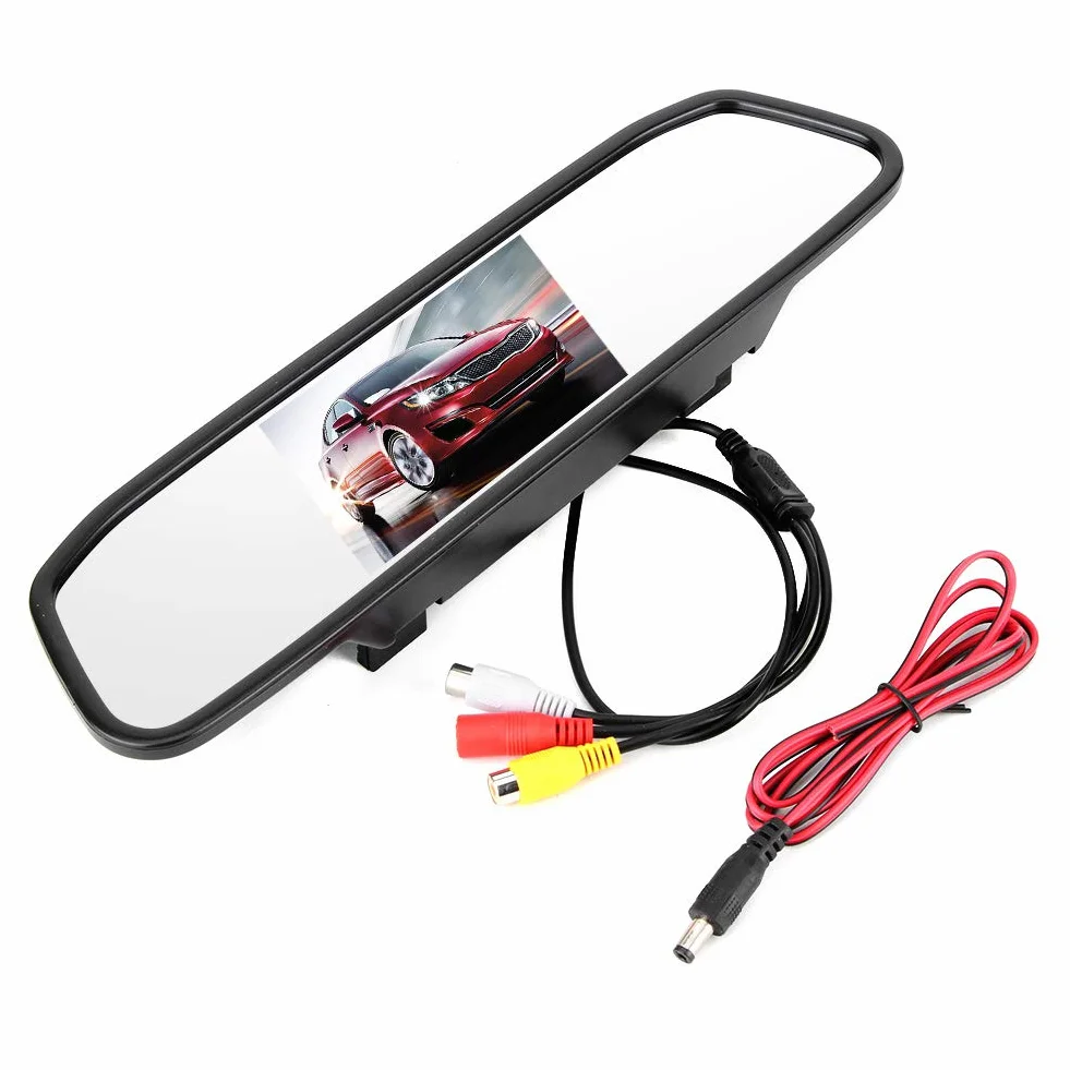 Monitor per Specchietto Retrovisore per Auto, Schermo LCD TFT HD da 4,3 Pollici con Ingresso Video a 2 Canali