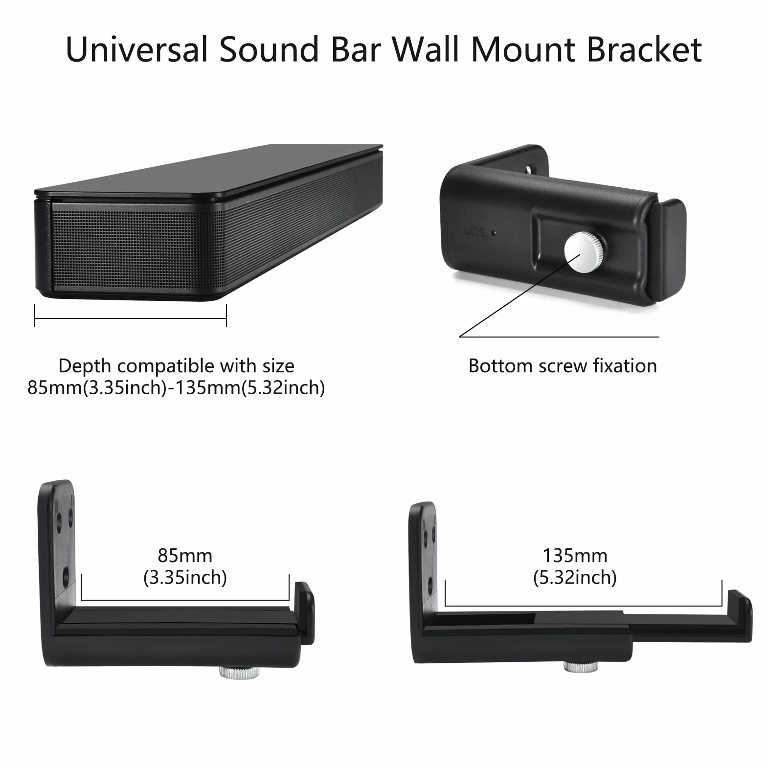 Soundbar Staffa Montaggio Parete,2PCS Universale Soundbar Altoparlante Staffa Parete Contiene fino a 20 kg,Mensola Profondità Regolabile 8,5 a 13,5cm con Kit Hardware