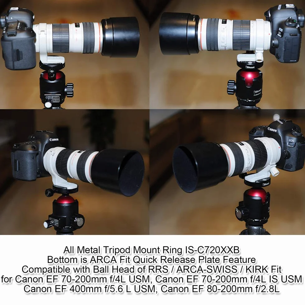 iShoot Anello di montaggio per treppiede Collare obiettivo compatibile con Canon EF 70–200mm f/4L (IS) USM, EF 400mm f/5.6 l USM, EF 80–200mm f/2.8l, Porta Staffa Supporto Arca Piastra Sgancio Rapido