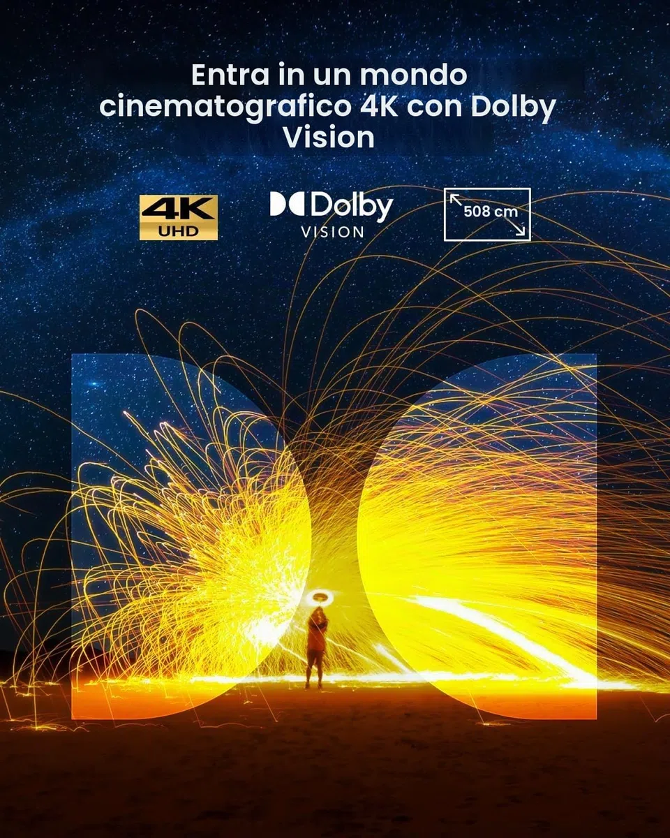NEBULA Cosmos 4K SE Smart Beamer, Proiettore 4K con schermo Dolby Vision, 200" e 1800 ANSI lumen, HybridBeam, Google TV, Netflix ufficiale (ricondizionato)
