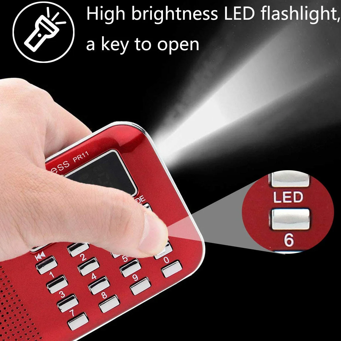 Retekess PR11 Mini Radio Portatile, Radio FM AM, con Altoparlanti, Display LCD, Batteria Ricaricabile, Radiolina Tascabile Supporta unità USB, Scheda TF, AUX (Rosso)