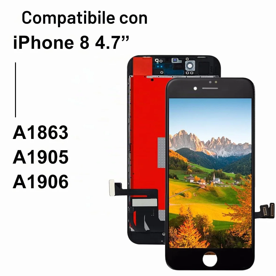 Dinow Display per iPhone 8/SE 2020 Schermo 4.7'' (Nero) Full HD Schermo per iPhone 8G, LCD 3D Touch Display di Vetro+Kit di Attrezzi per Il Modello A2275, A2296, A2298,A1905,A1863,A1906