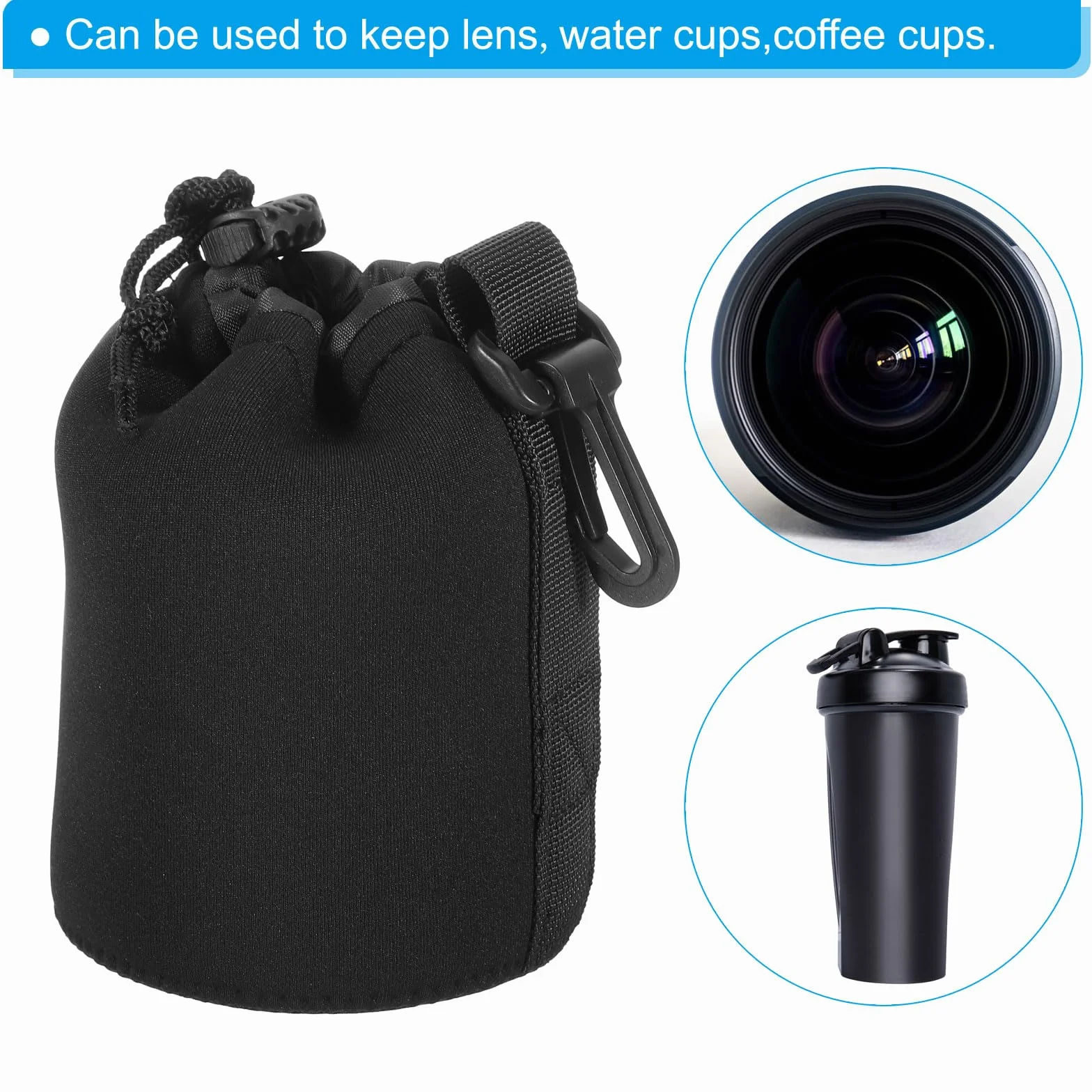 PATIKIL Borsa per Obiettivo Fotografico, 4 Pz 3.5" Id x 5.5" H Sacchetto Coulisse Neoprene Spesso Protettivo, Custodia per Obiettivo Fotocamera Dslr, Nero per Acqua e Tazze da Caffè