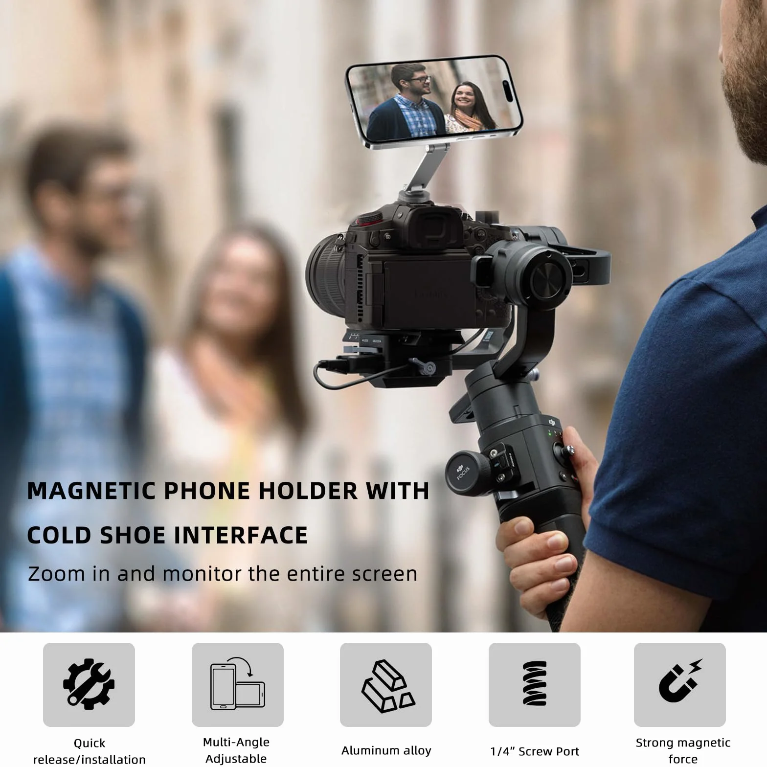 REYGEAK Adattatore per treppiede per telefono, supporto per fotocamera con vite da 1/4, supporto magnetico flessibile per telefono Magsafe iPhone16 15 14 13 12 Pro Max Plus Mini