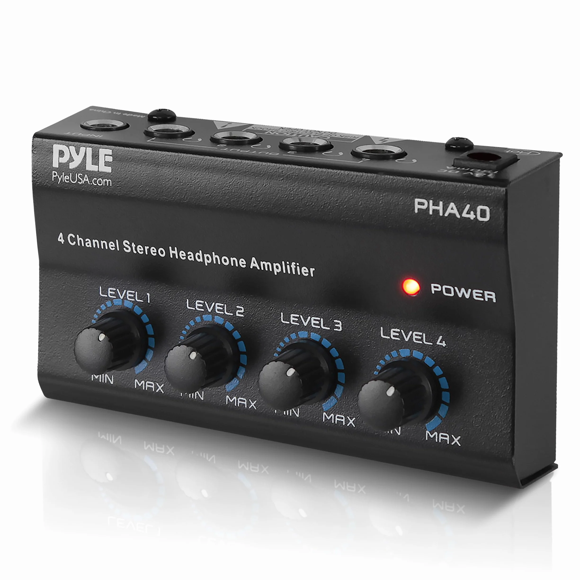 Pyle Preamplificatore Phono, Giradischi - Amplificatore Audio Stereo 4 Canali Portatile con Jack Bilanciato TRS da 6,35 mm e Ingresso TRS da 6,35 mm