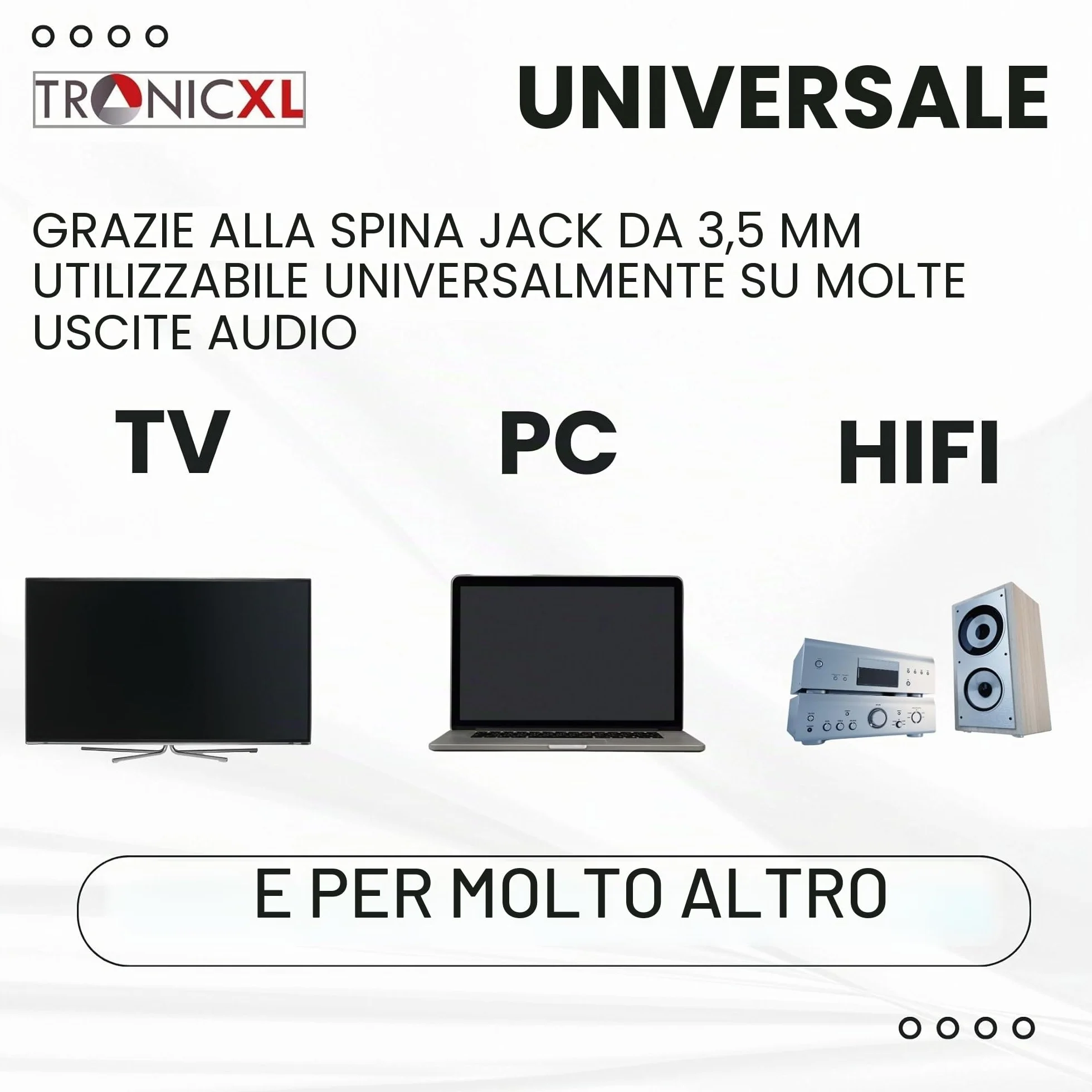 TronicXL - Cuffie per TV con cavo lungo 6 m, compatibili con televisori Samsung, LG, Sony, Toshiba, DYON, JVC, Philips, Apple, iPad, iMac, Computer, etc