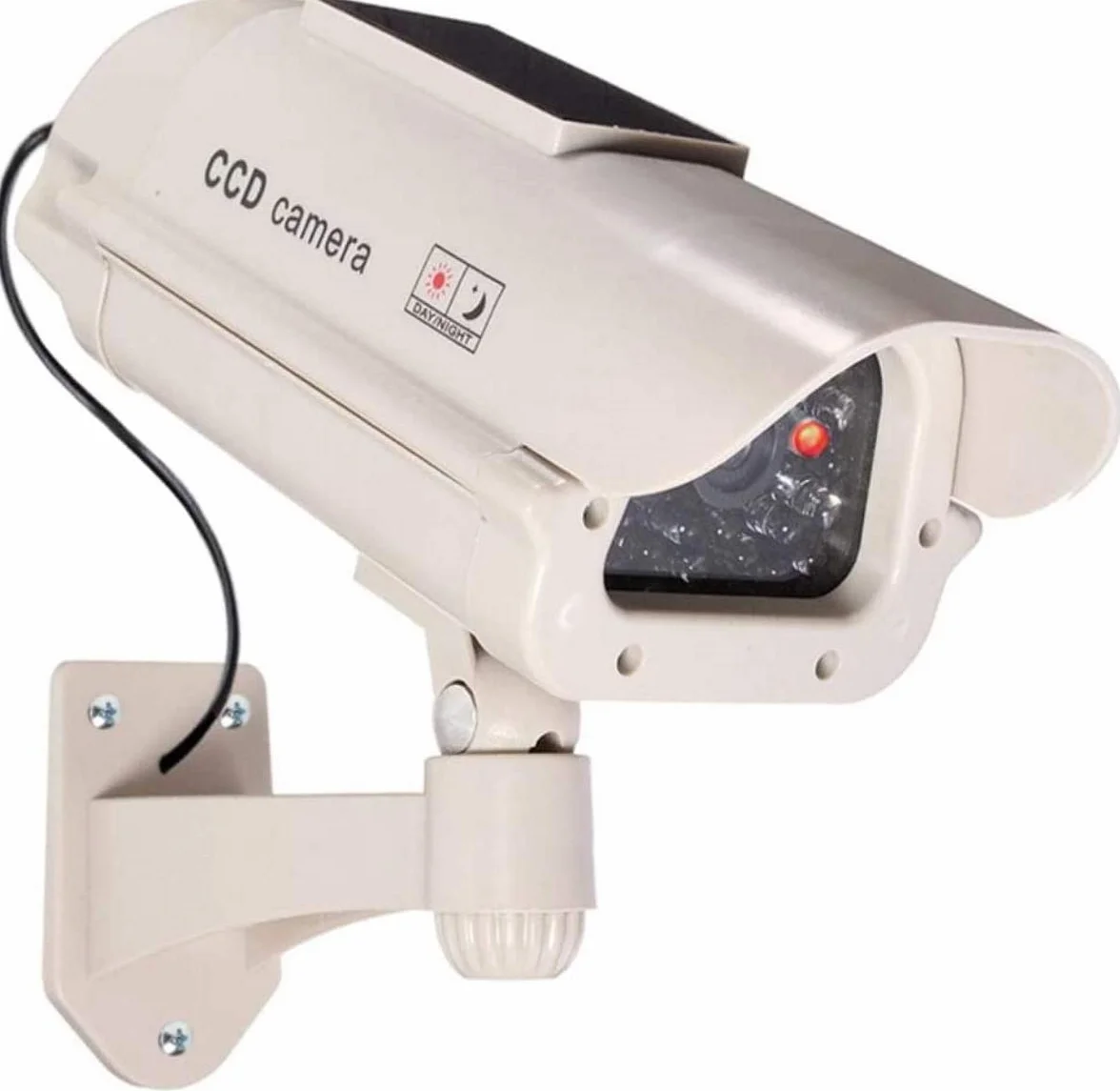 1 grande telecamera di sorveglianza a energia solare dummy finta per esterni, con obiettivo e luce lampeggiante, per videosorveglianza