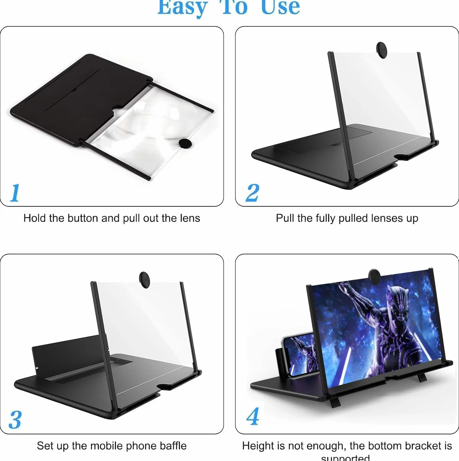 Amplificatore schermo telefono 14 Zoll, 3D HD Lente di ingrandimento per la visione di video, pieghevole Lente di ingrandimento per alle smartphone