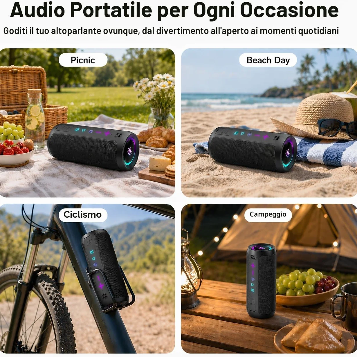 TIMU Cassa Bluetooth Portatile Potente, Altoparlante Bluetooth 5.4 con 2 Modalità EQ, IPX7