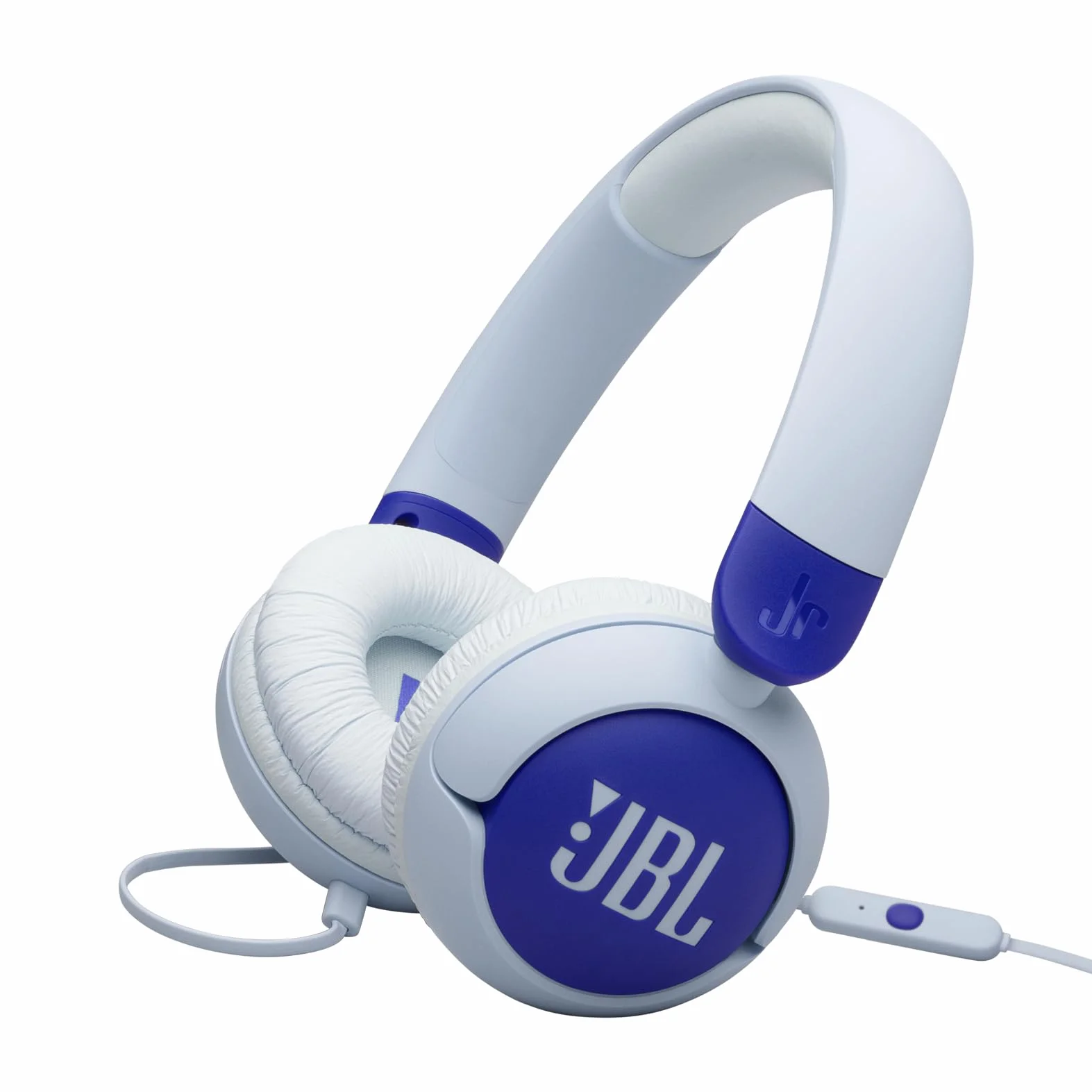 JBL Junior 320 Cuffie On-Ear con Filo per Bambini, Microfono Integrato, Safe Sound, Limitatore del Volume, Cuscinetti Morbidi e Spessi 12 mm, Set Adesivi, Design Portatile Pieghevole, Blu