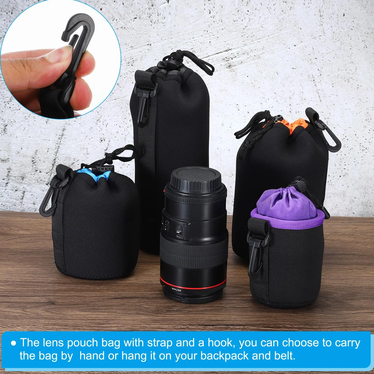 PATIKIL Borsa per Obiettivo Fotografico, 4 Pz 3.5" Id x 5.5" H Sacchetto Coulisse Neoprene Spesso Protettivo, Custodia per Obiettivo Fotocamera Dslr, Nero per Acqua e Tazze da Caffè