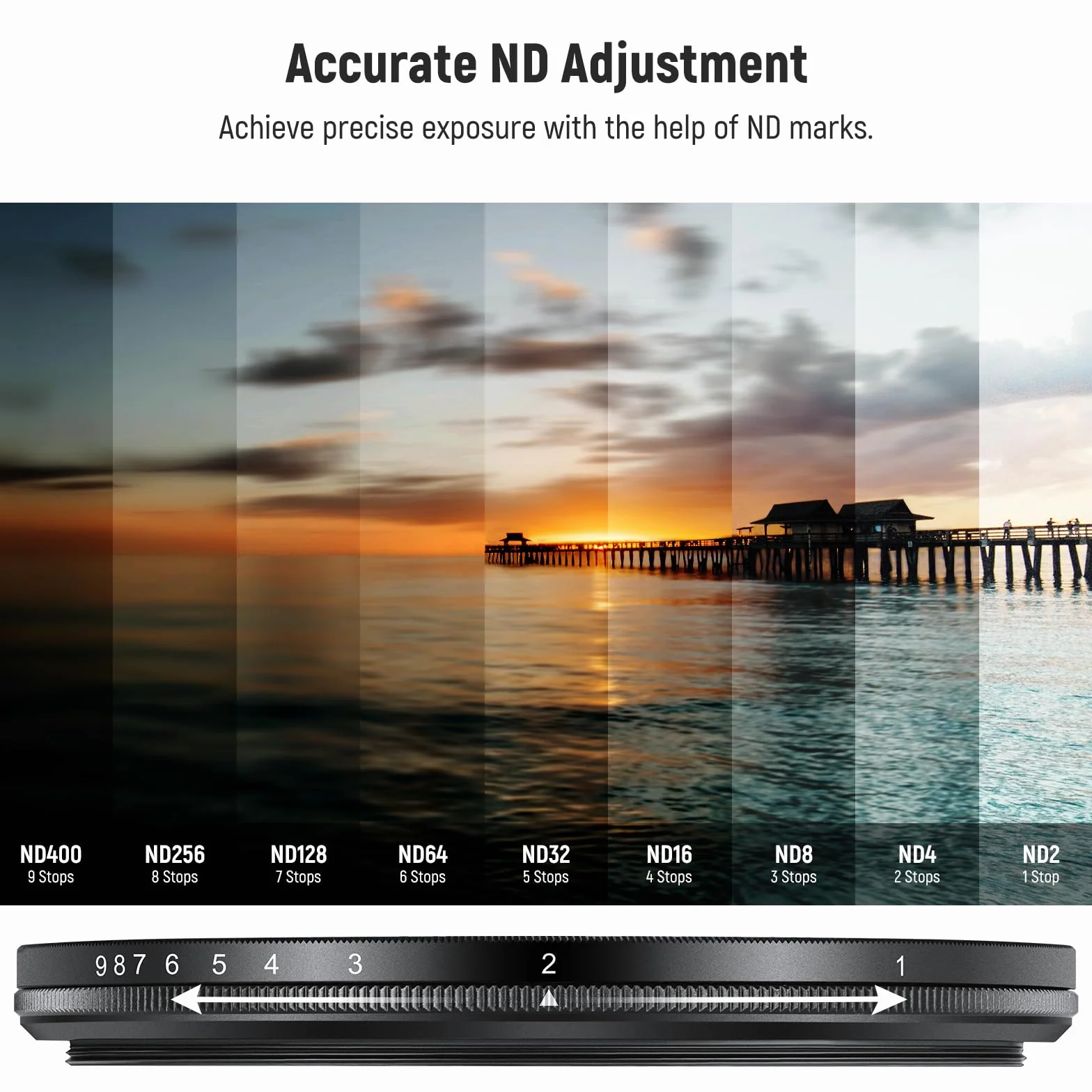 NEEWER Filtro ND2-ND400 Variabile, Filtro a Densità Neutra Regolabile Limitato con Stop Ripido, Vetro Ottico Antigraffio Idrorepellente Multistrato, Telaio Sottile in Alluminio, 77mm