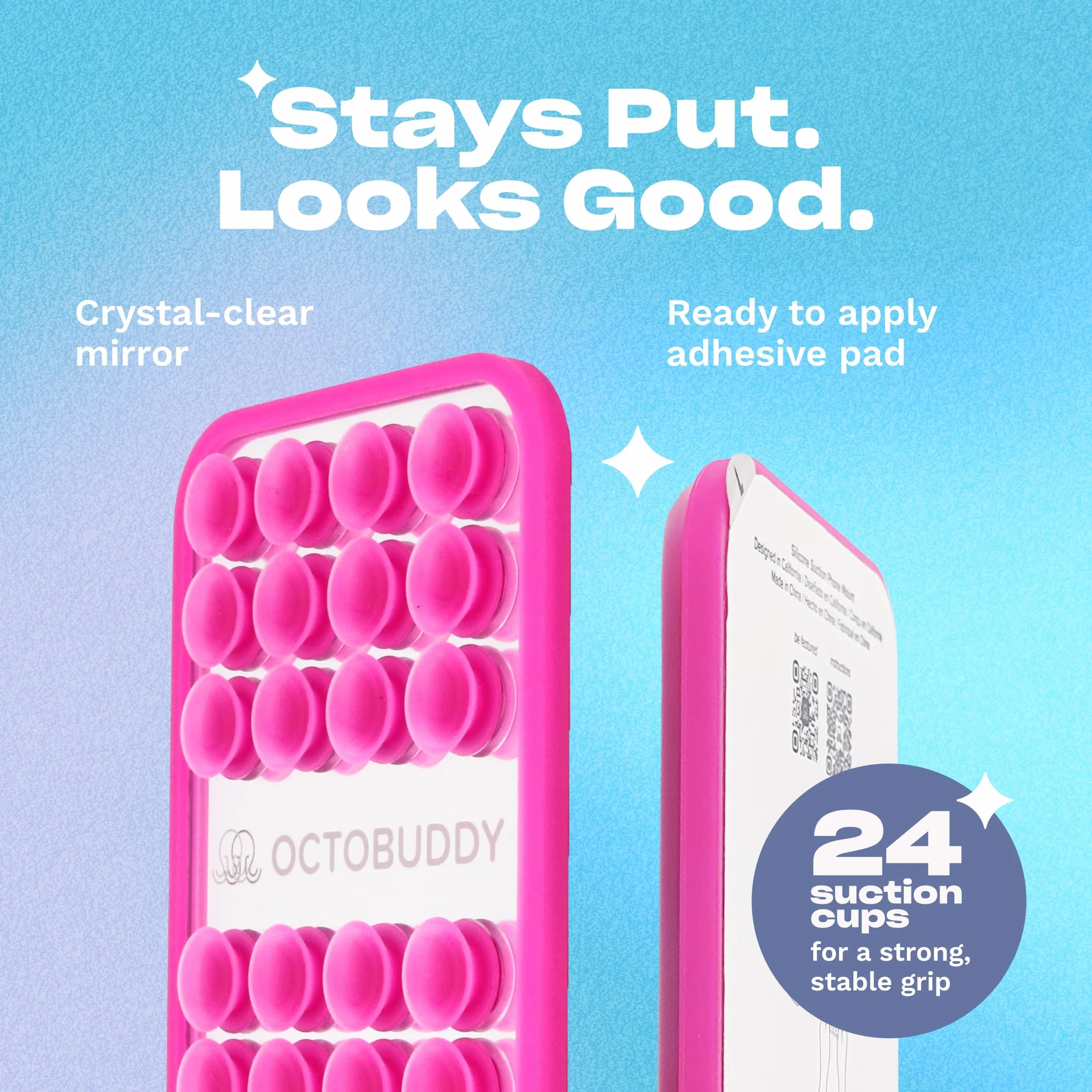 OCTOBUDDY Mirror - Il GOAT Delle Ventose per Telefono - Supporto Cellulare in Silicone con Specchio Integrato - Selfie e Video Senza Mani - Accessorio per Content Creator - 66 x 99 mm, Azzurro Chiaro
