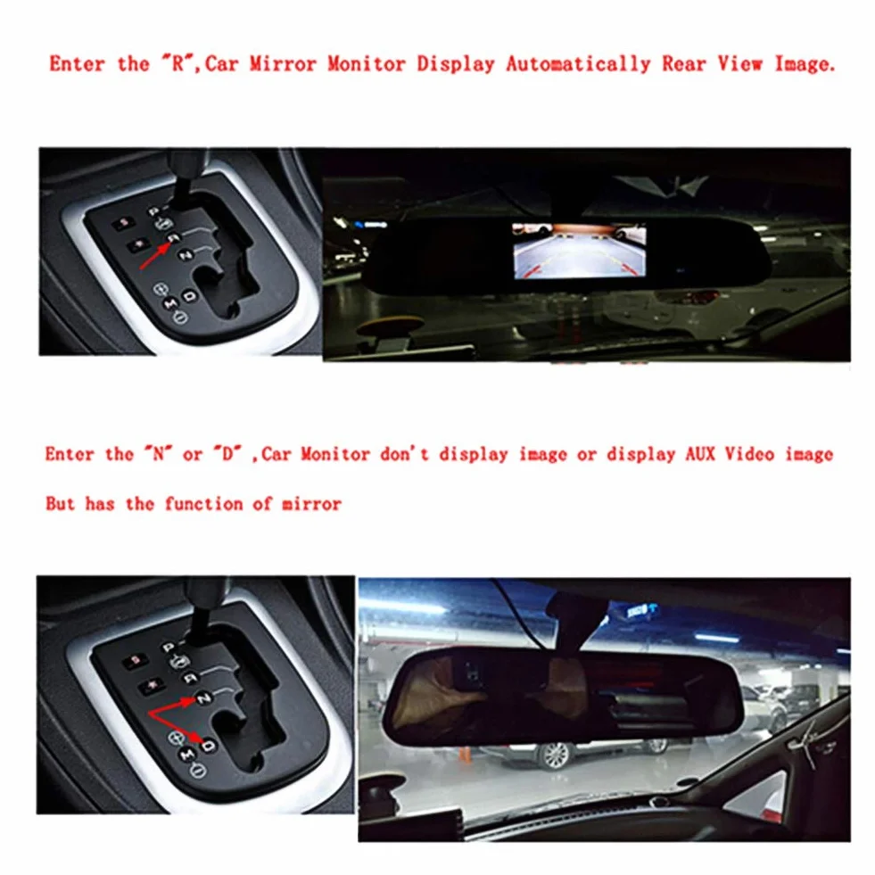 Monitor per Specchietto Retrovisore per Auto, Schermo LCD TFT HD da 4,3 Pollici con Ingresso Video a 2 Canali