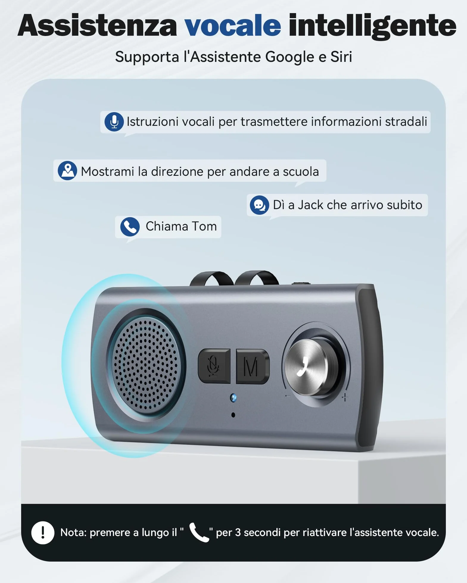 AGPTEK Vivavoce per Auto Bluetooth 5.3 con Siri, Assistente Google, Kit per Auto con Altoparlante Wireless con Slot per Scheda TF, Supporta la Connessione di 2 Telefoni Contemporaneamente