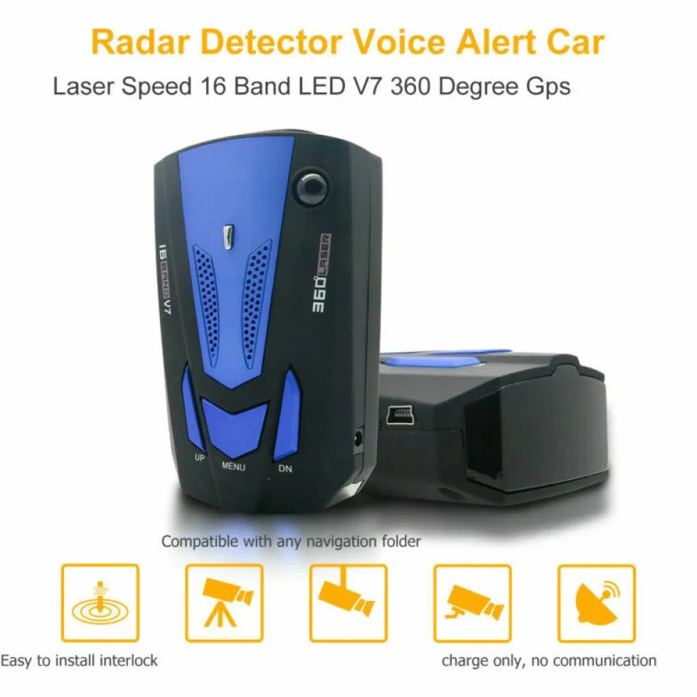 Rilevatore radar GPS V7 per auto, rilevatori radar, velocità messaggio vocale, sistema di allarme velocità veicolo, display a led, modalità città/autostrada, rilevamento auto a 360 gradi