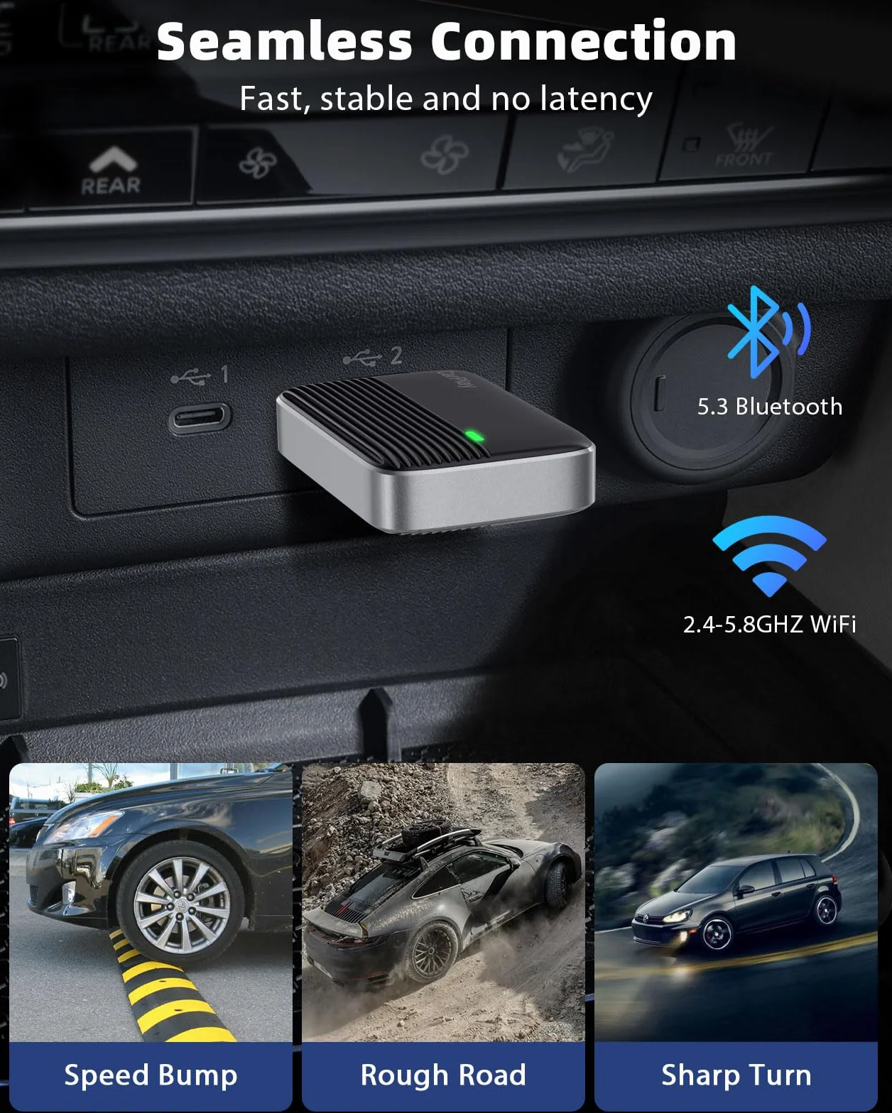 MoKo Adattatore CarPlay Wireless per Apple iPhone(2025 aggiornato), Mini Adattatore Car Play Wireless per iOS 10 e auto con Apple CarPlay, Convertire Car Play cablata in Wireless, Plug and Play, Nero