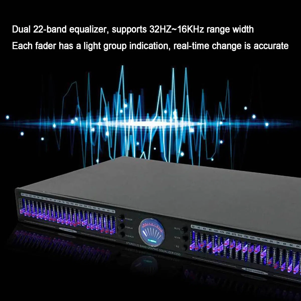 Equalizzatore Audio A 24 Bande, Equalizzatore Grafico Stereo HiFi Si Separa con 10 Effetti Preimpostati, Supporto A Doppio Canale 1u, Riduzione del Rumore Automatico, per Lo Studio di Registrazione