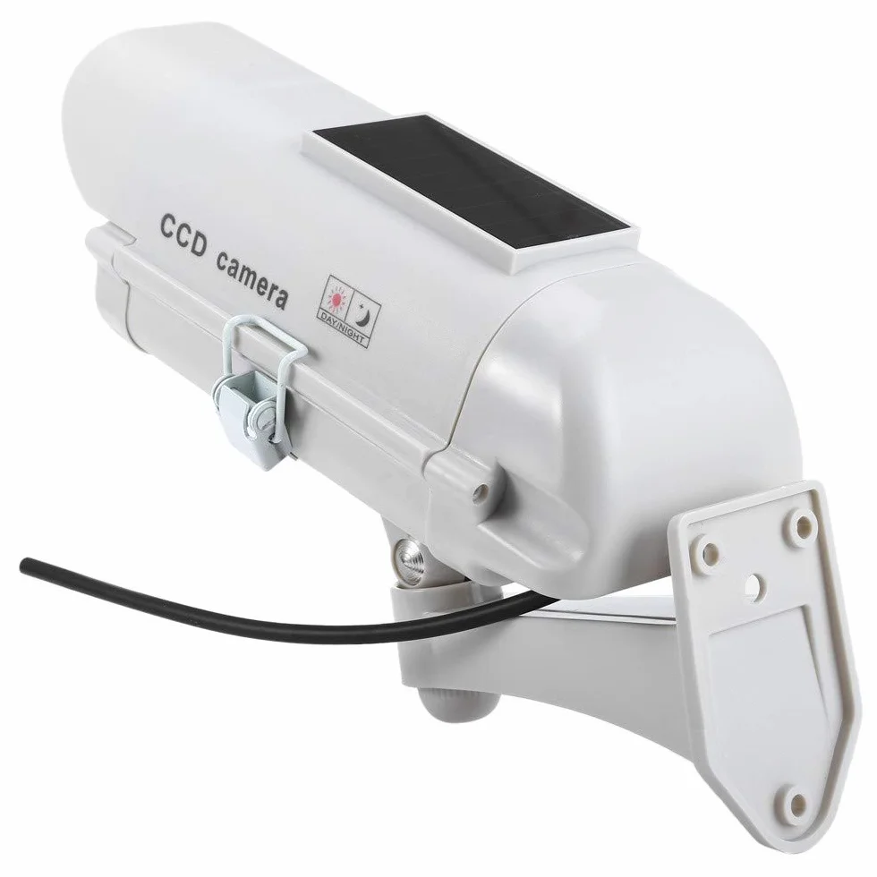 1 grande telecamera di sorveglianza a energia solare dummy finta per esterni, con obiettivo e luce lampeggiante, per videosorveglianza