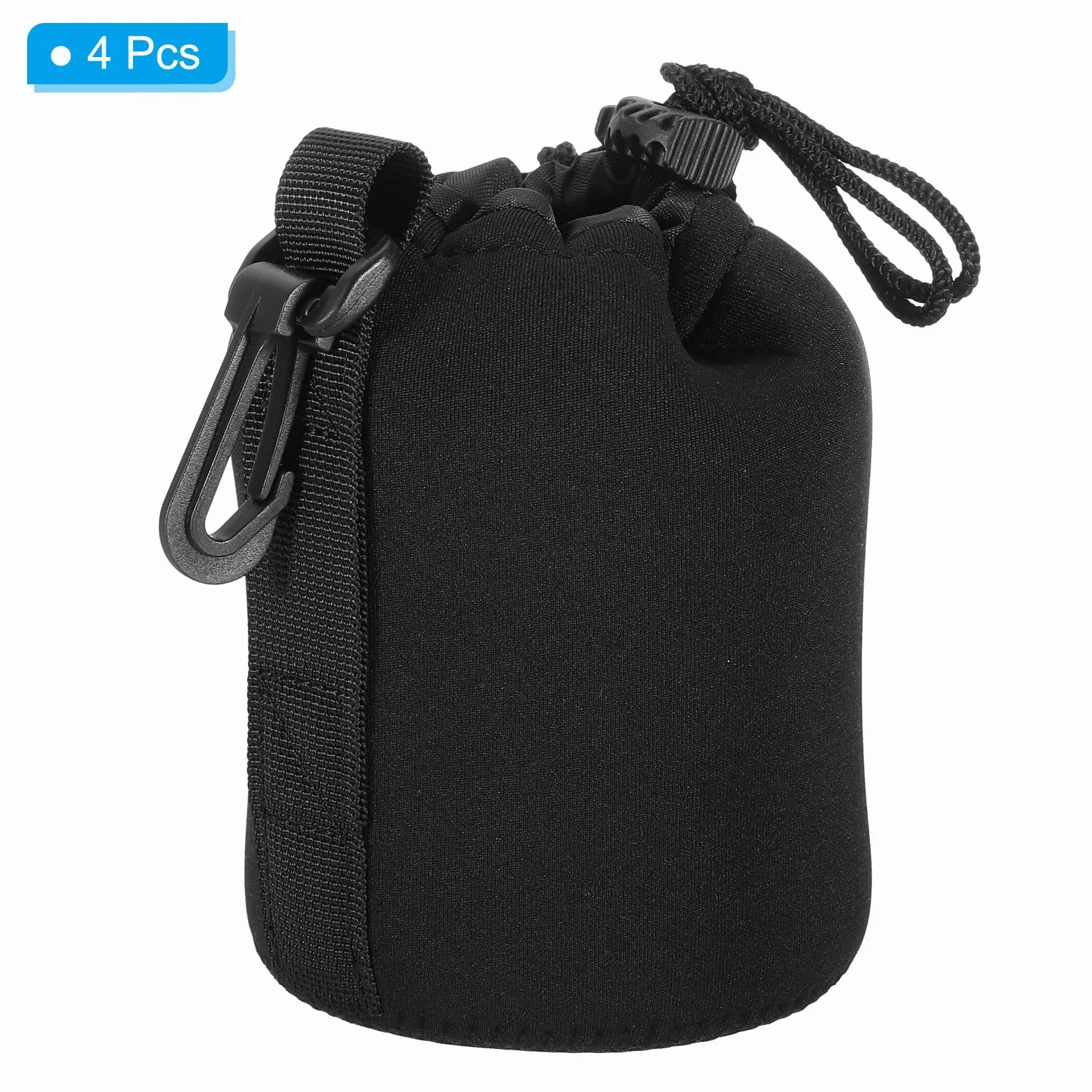 PATIKIL Borsa per Obiettivo Fotografico, 4 Pz 3.5" Id x 5.5" H Sacchetto Coulisse Neoprene Spesso Protettivo, Custodia per Obiettivo Fotocamera Dslr, Nero per Acqua e Tazze da Caffè