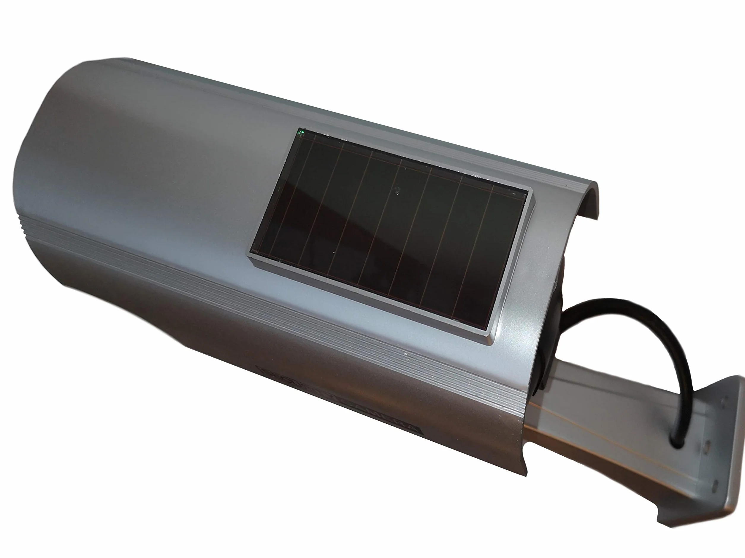 Set di 2 telecamere di sorveglianza finte a energia solare, per esterni, con obiettivo e indicatore di direzione