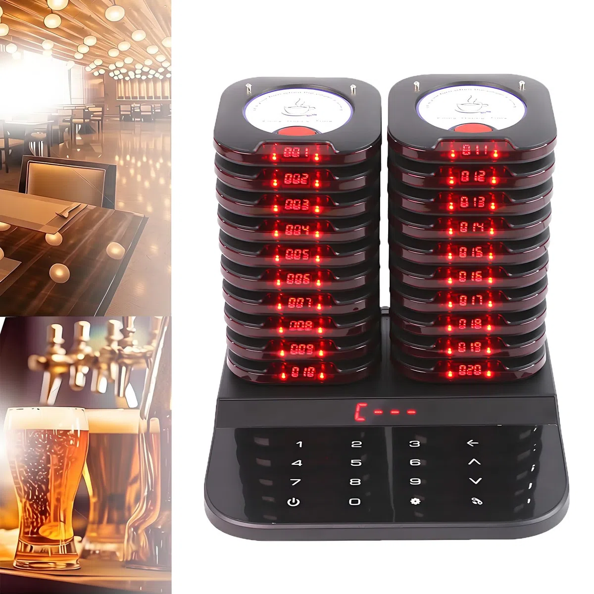 Cercapersone per Ristoranti, Segnale Coda Wireless con Portata 1000m, Sistemi di Chiamata Wireless Digitale per Gestione delle Code con Vibrazione e Segnale Luminoso, Tastiera Touch