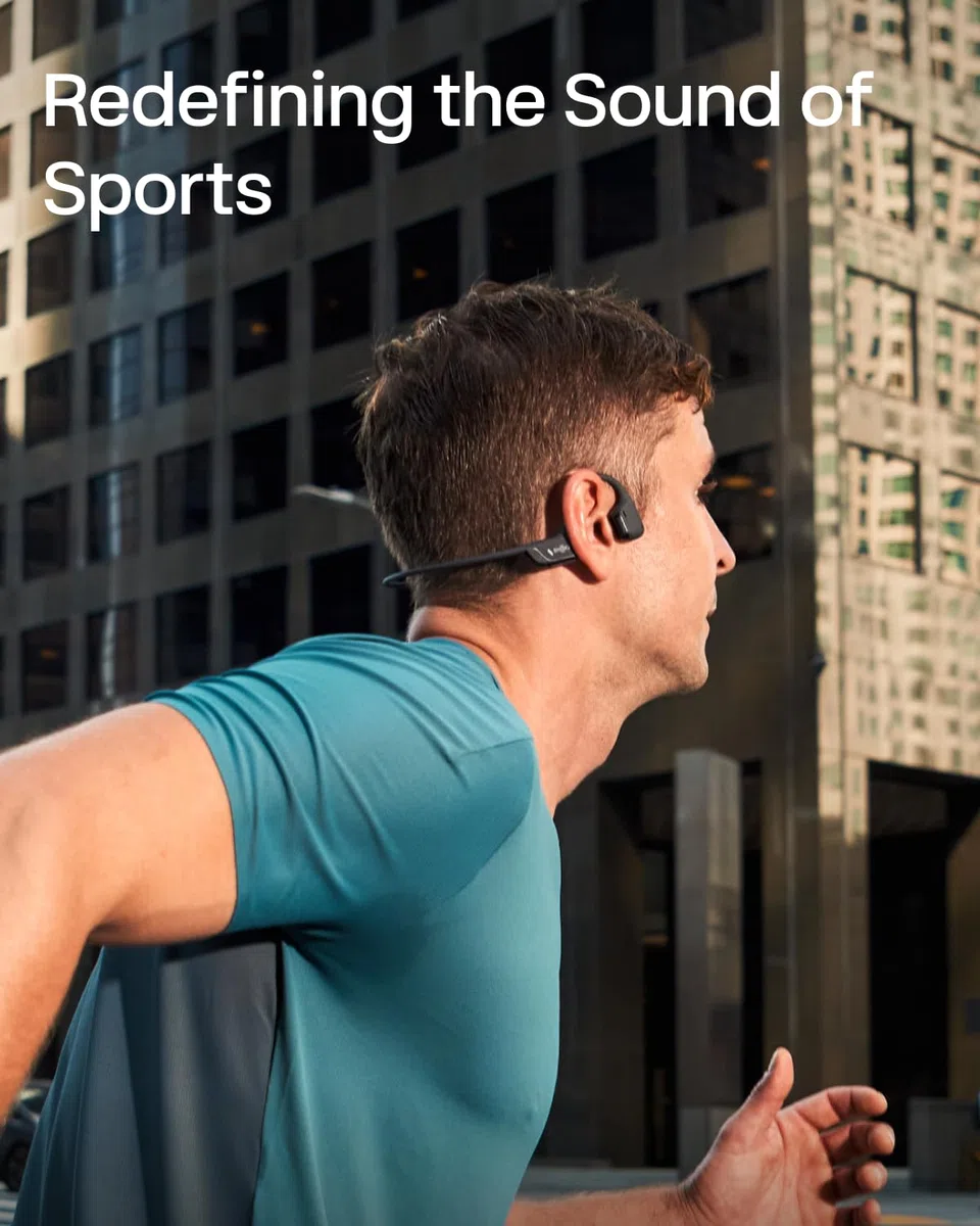 SHOKZ OpenRun Pro 2 - Cuffie sportive a conduzione ossea, con archetto, resistenti al sudore, cuffie per allenamento, sicure, senza fili, vestibilità comoda, bassi profondi e app Smart Mic