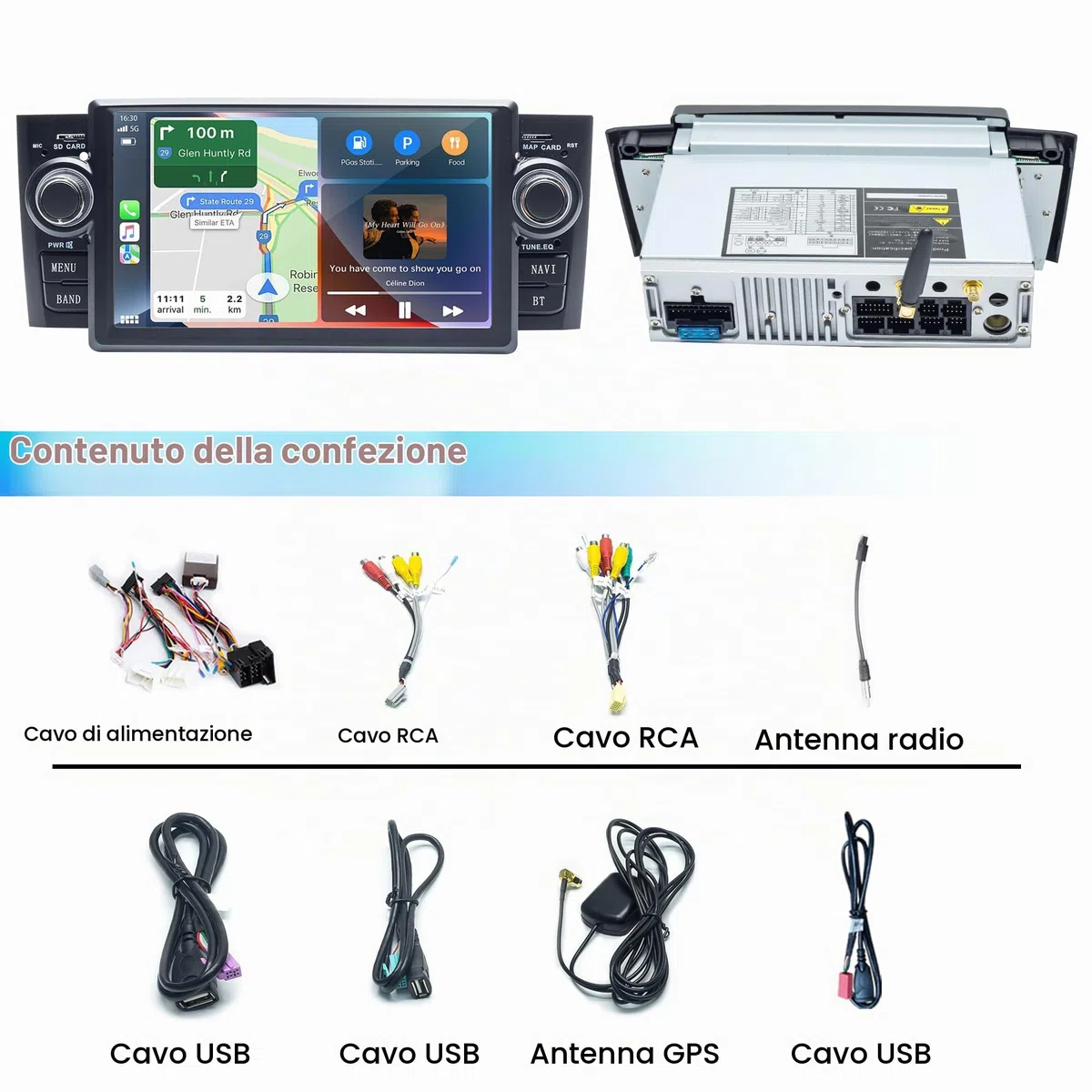 Autoradio Android 7" per FIAT Linea 2007-2011 & Grande Punto 2005-2009, Apple CarPlay Cablato & Android Auto, Navigazione GPS, Bluetooth, WiFi, Radio FM, Controllo al Volante, 2GB+16GB