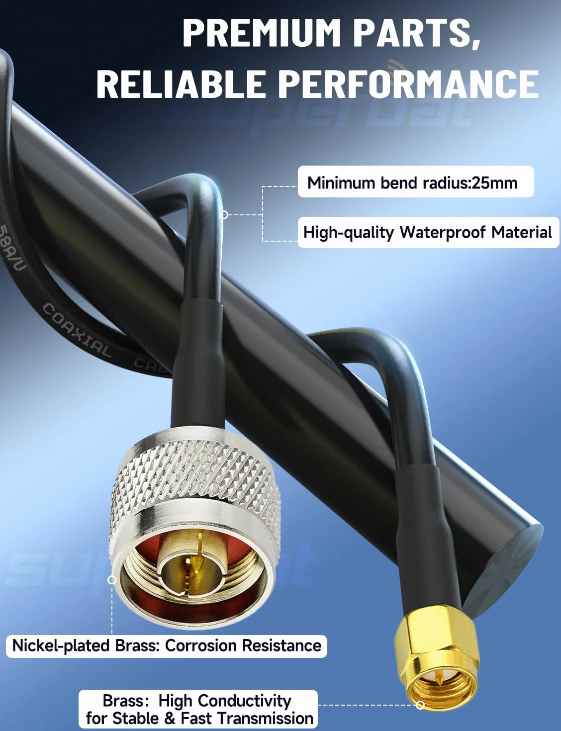 Superbat Cavo RG58 SMA N 5m N Maschio verso Maschio 50Ohm Estensione Antenna a Bassa Perdita per Antenne WiFi e Rete senza Fili 3G 4G LTE