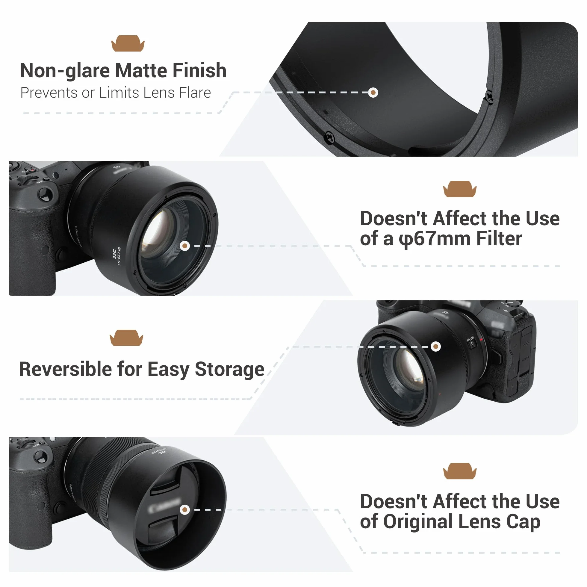 JJC ES73B - Paraluce a baionetta compatibile con obiettivo Canon RF 45 mm F1.2 STM, paraluce reversibile sostituisce Canon ES-73B